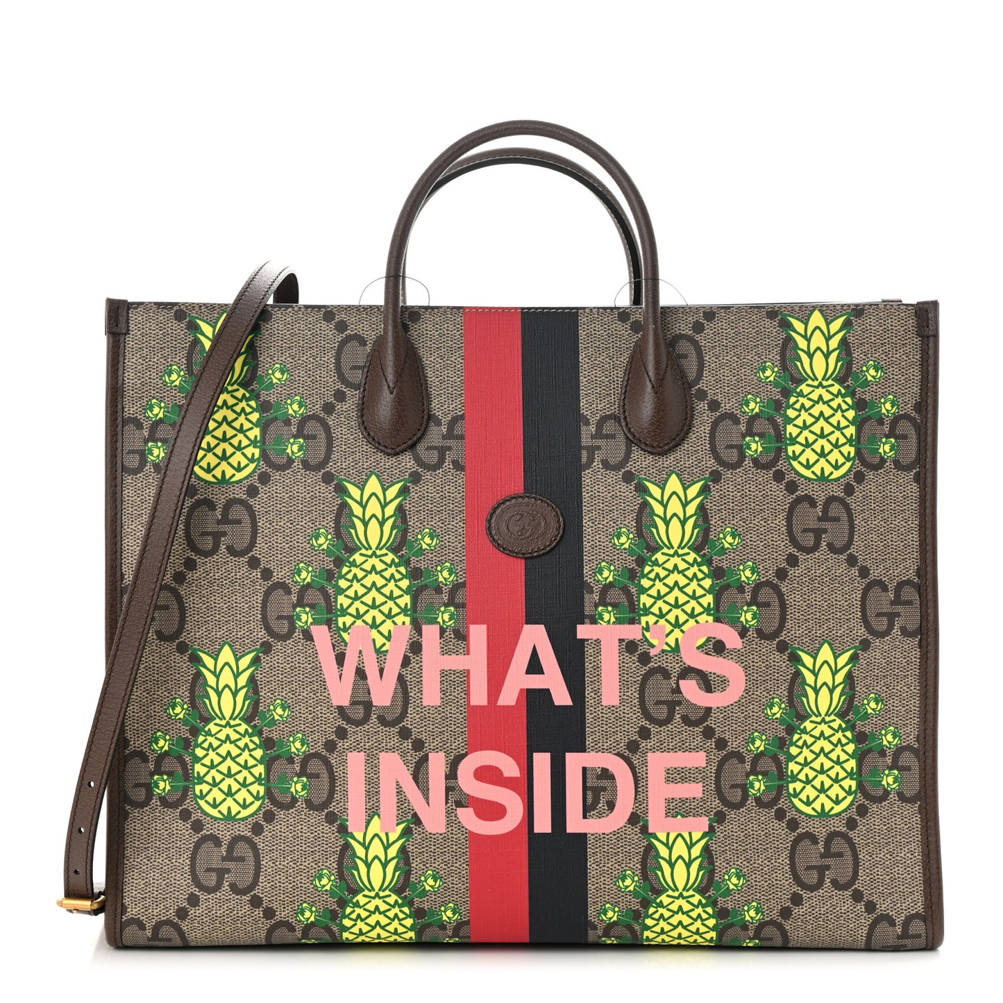 Maxi GG Supreme Monogram Pineapple Textured Dollar Calfskin Medium Retro Interlocking G Tote Bag Beige Ebony Green Pink New Acero