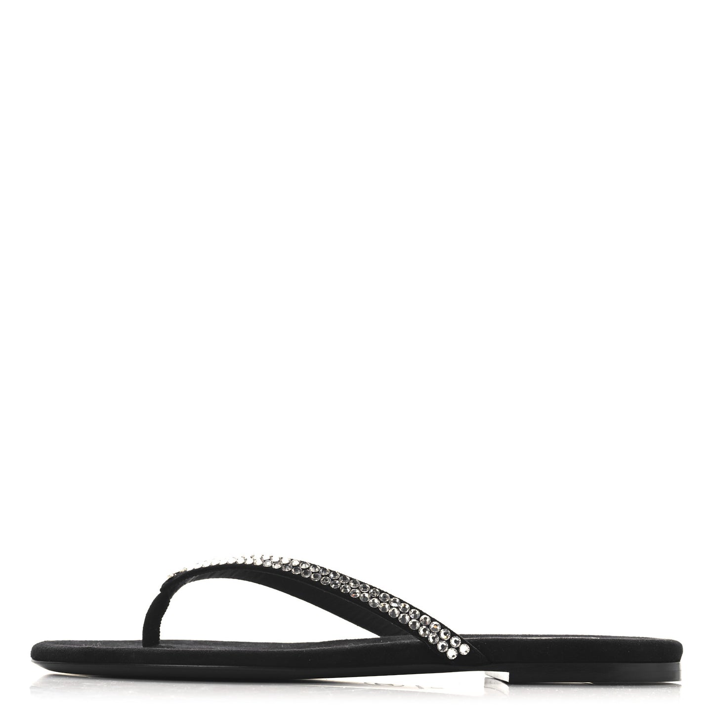 Suede Kidskin Strass CC Thong Sandals 37 Black