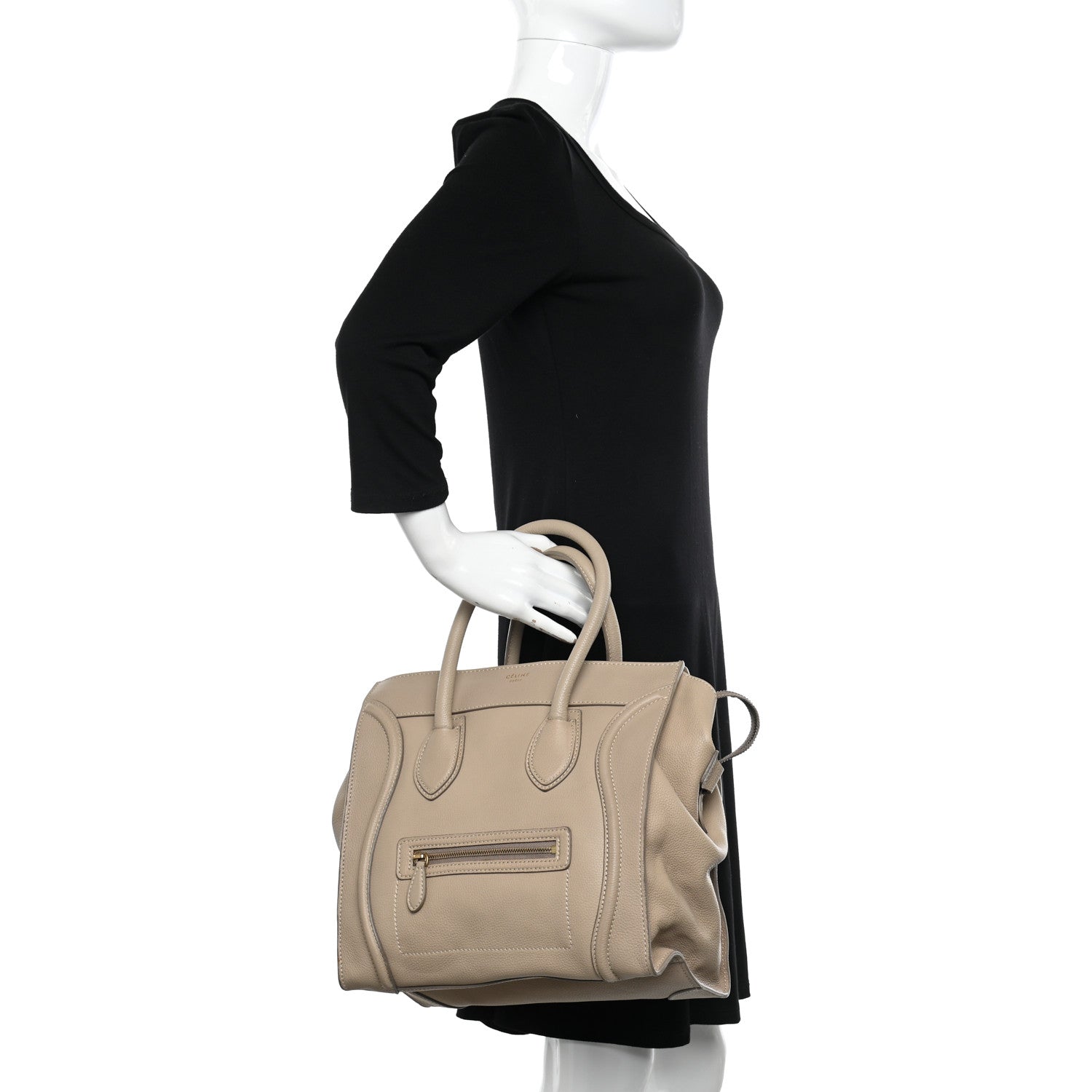 Celine Drummed Calfskin Mini Luggage Dune 2 of 20