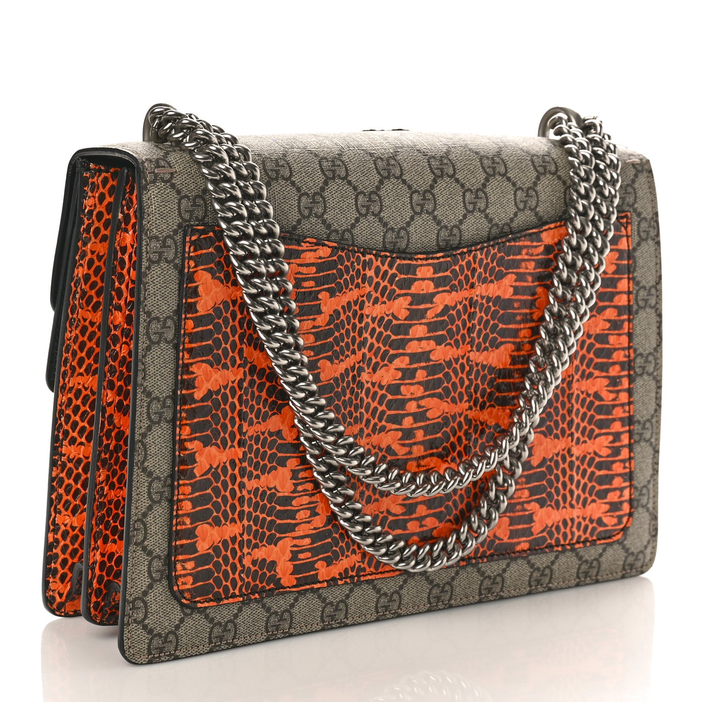 GG Supreme Monogram Snakeskin Elton Embroidered Medium Dionysus Shoulder Bag Beige Orange