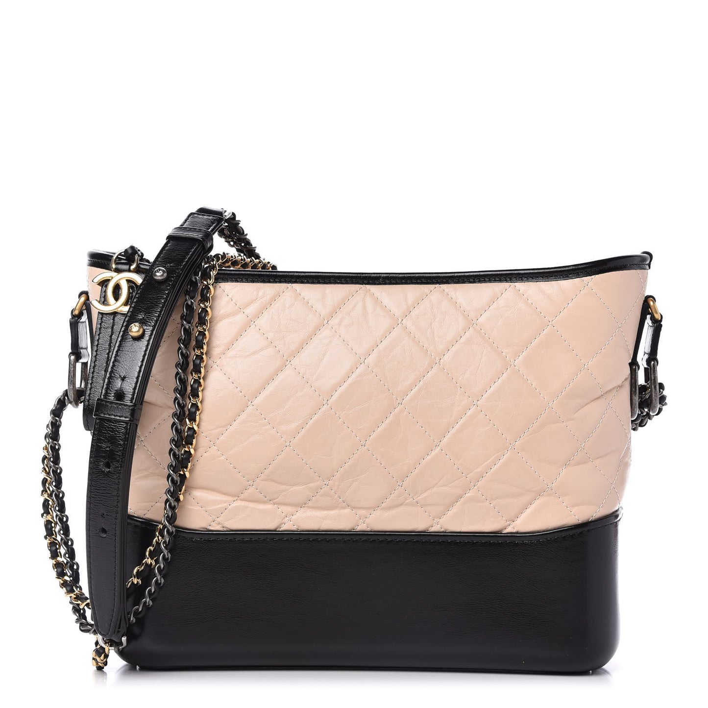 Aged Calfskin Quilted Medium Gabrielle Hobo Beige Black