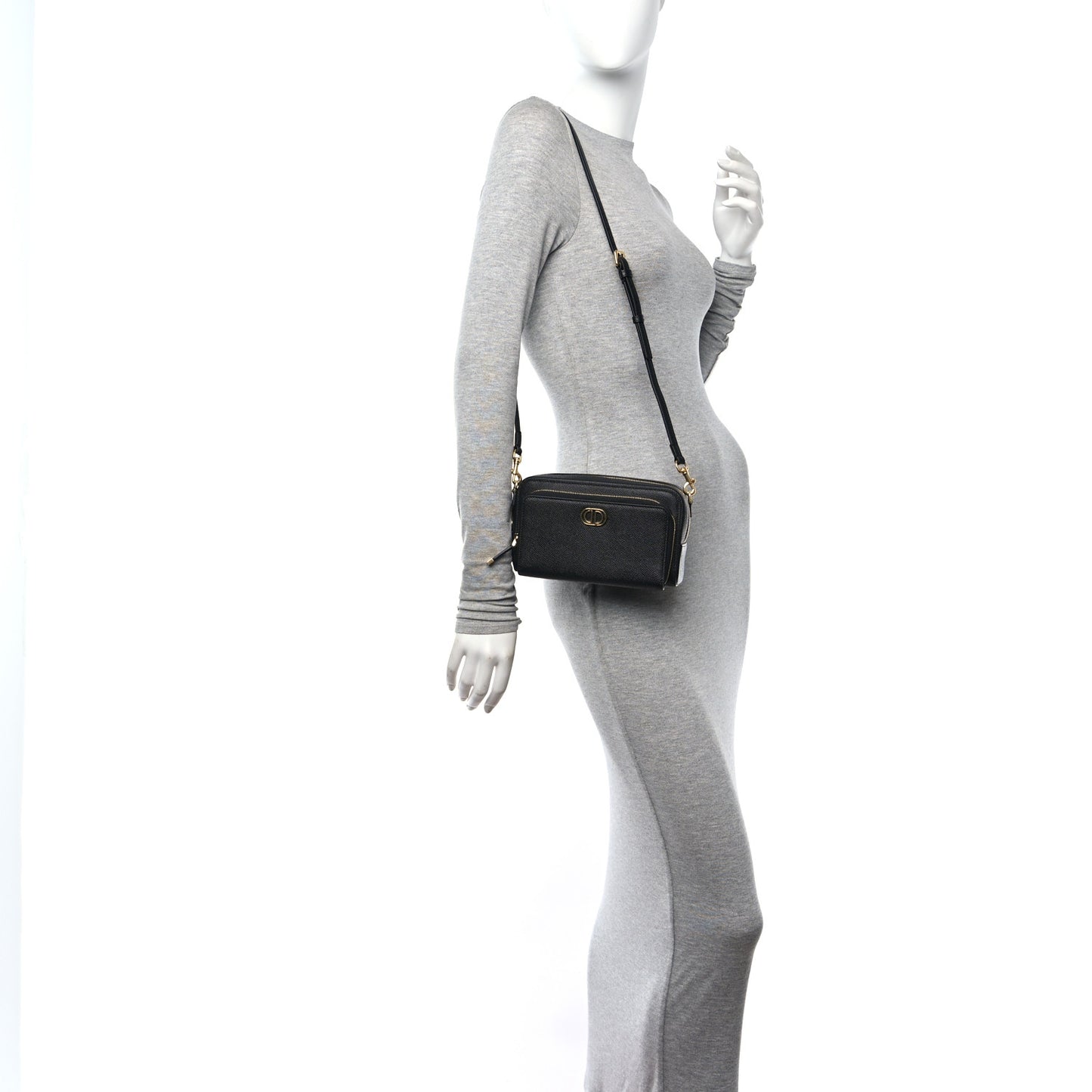 Grained Calfskin Caro Double Pouch Black