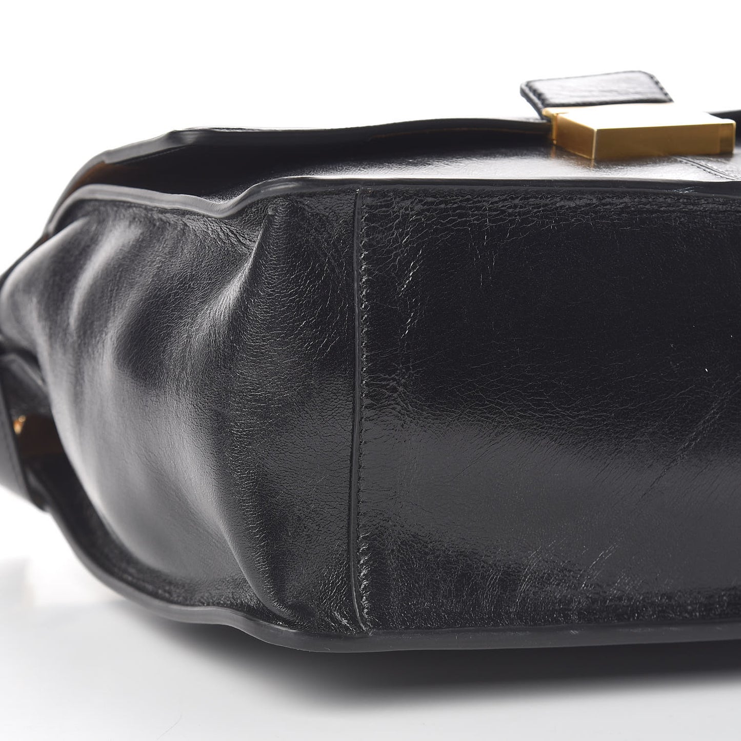 Agnello Old Shine Large Kan U Shoulder Bag Black