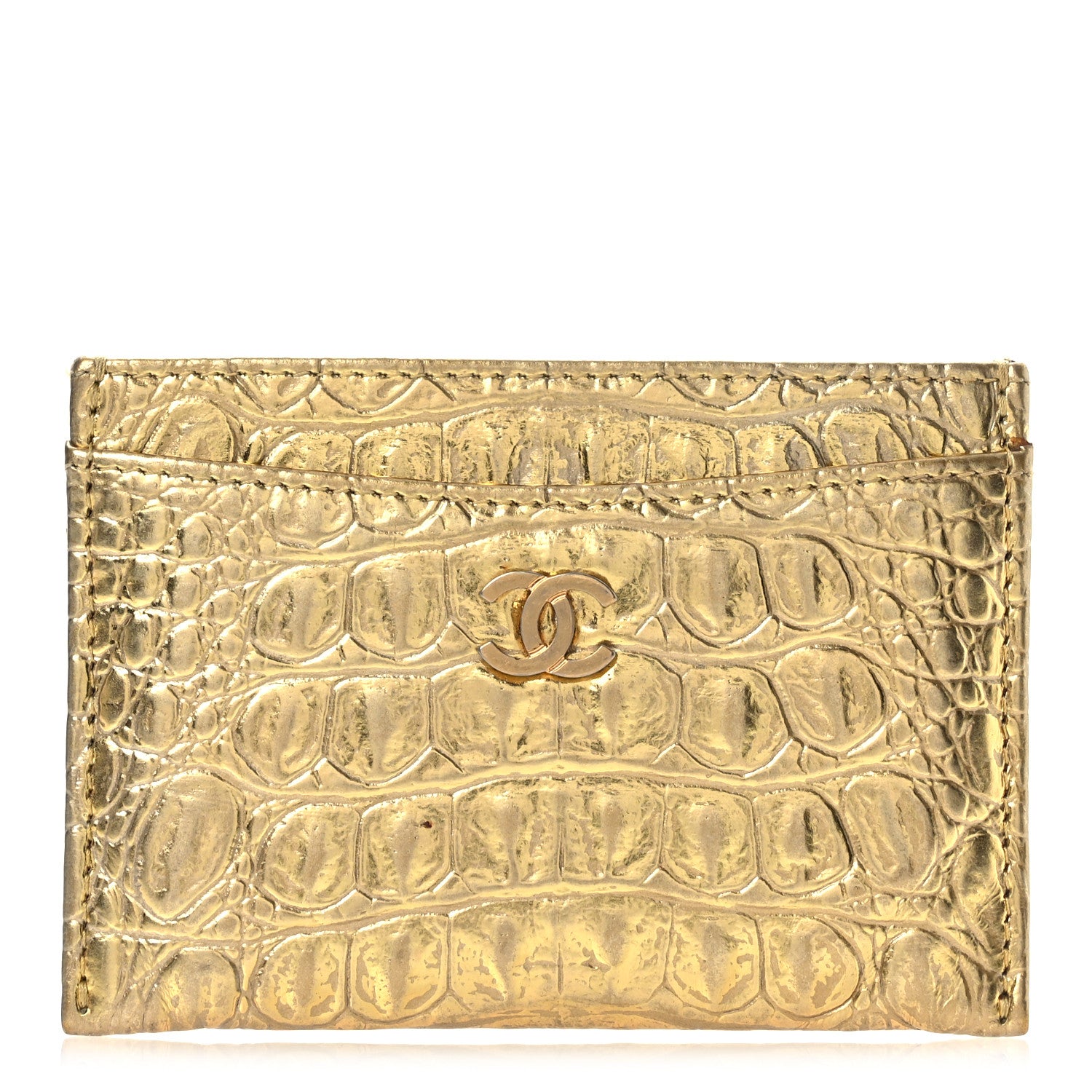 Chanel Metallic Calfskin Crocodile Embossed Cocodile Card Holder Gold 1 of 10