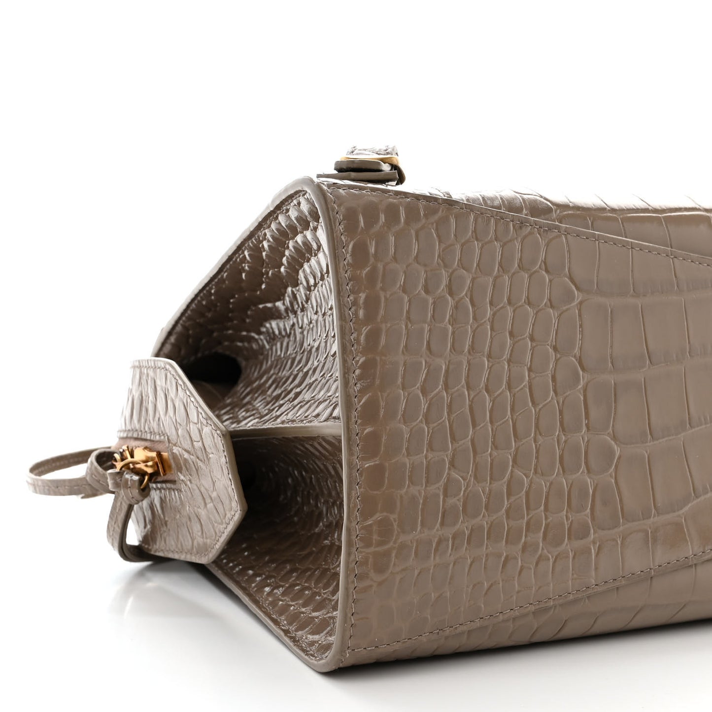 Shiny Supple Calfskin Crocodile Embossed Neo Classic Gold Hardware S City Mink Grey
