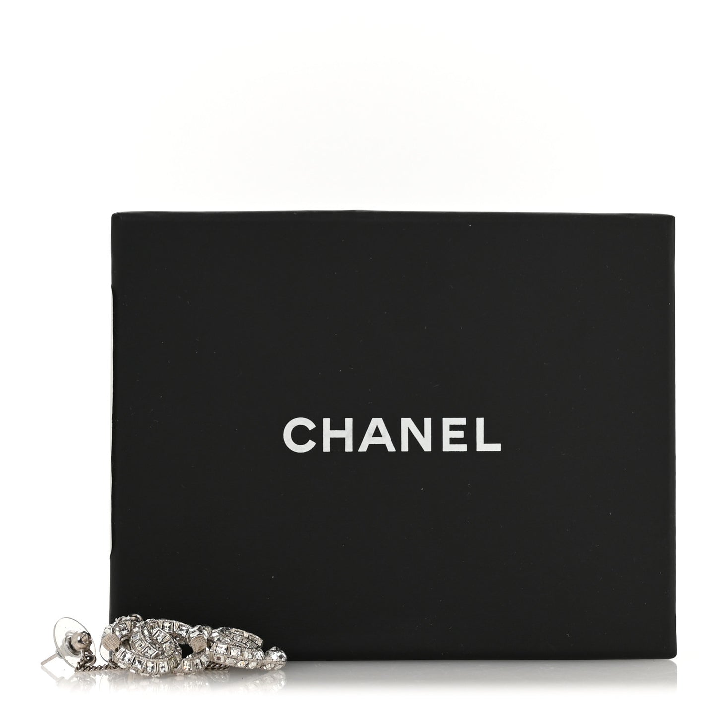 Baguette Crystal CC Drop Earrings Silver
