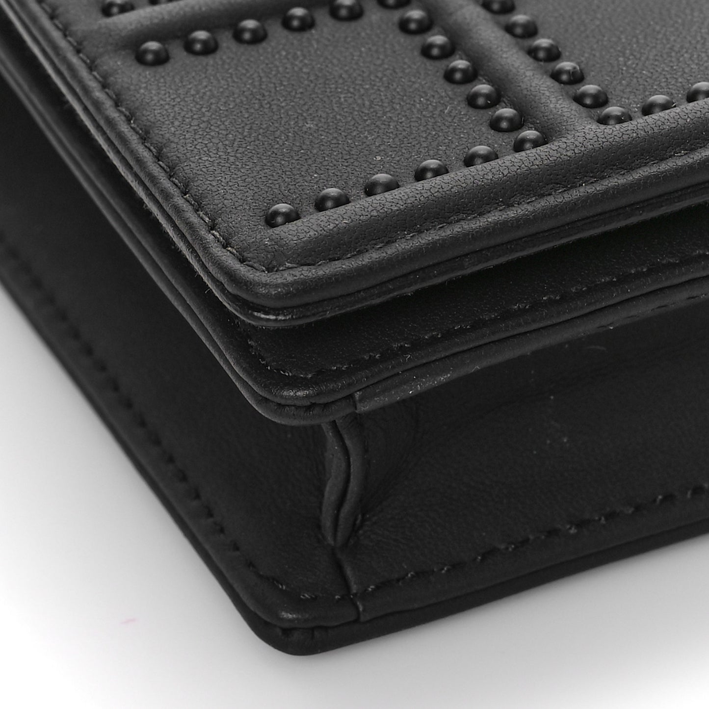 Ultra Matte Calfskin Studded Diorama Wallet on Chain Pouch Black