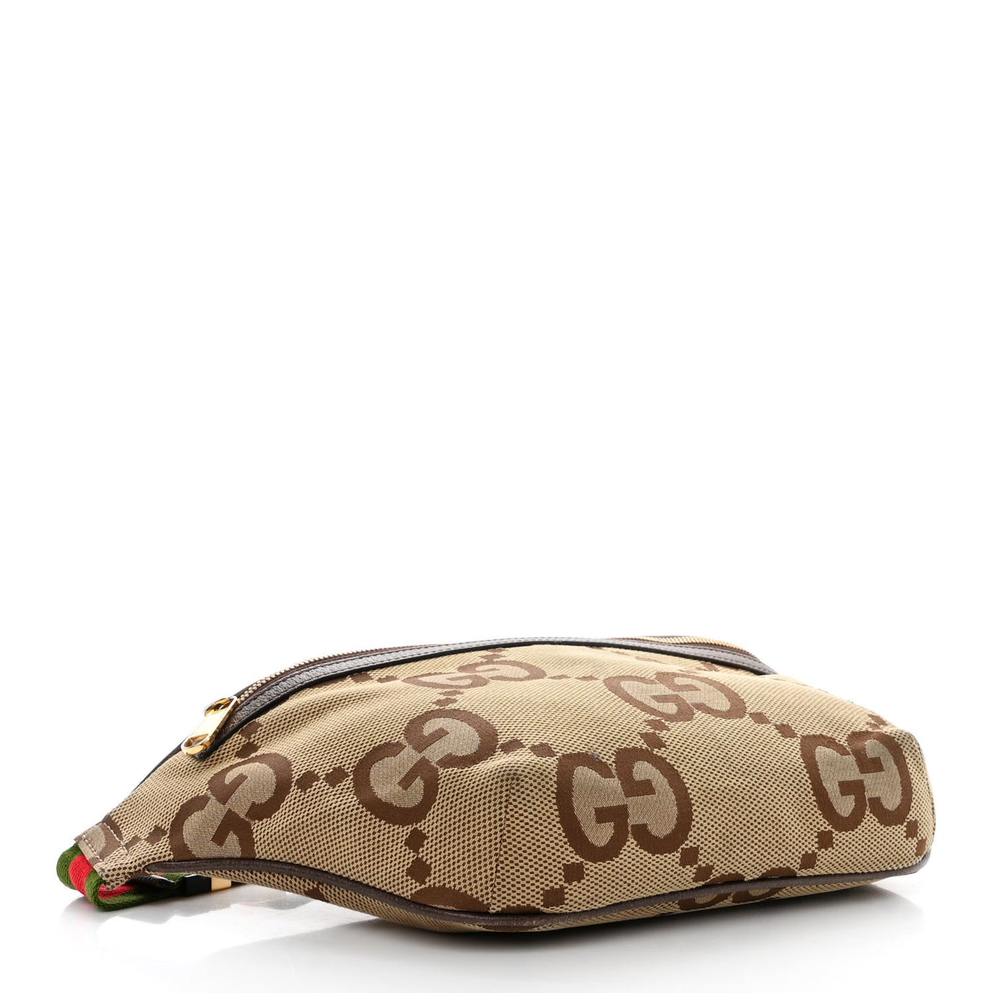 Monogram Jumbo GG Textured Dollar Calfskin Web Belt Bag Camel Ebony New Acero