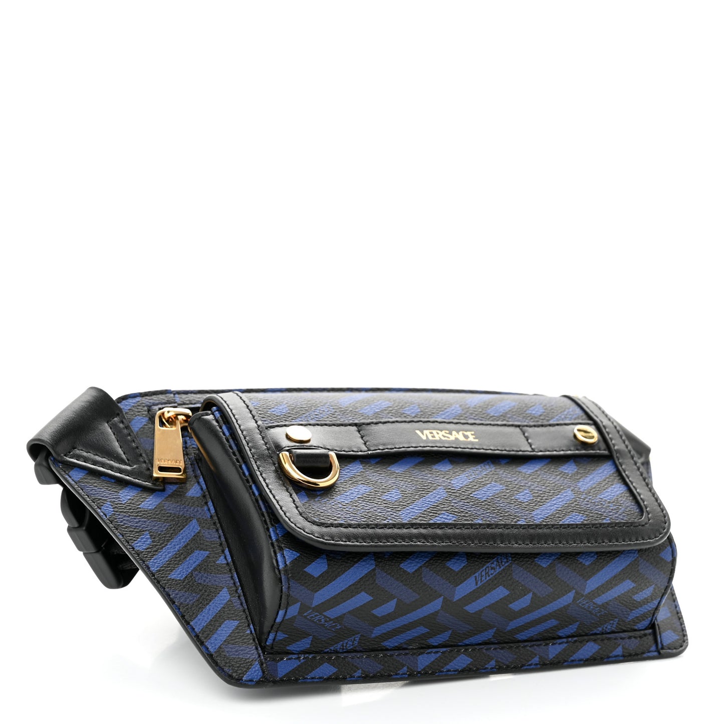 Coated Canvas La Greca Signature Bum Bag Black Blue