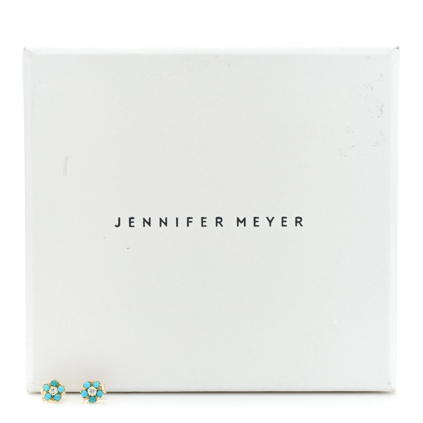 18K Yellow Gold Diamond Turquoise Flower Stud Earrings