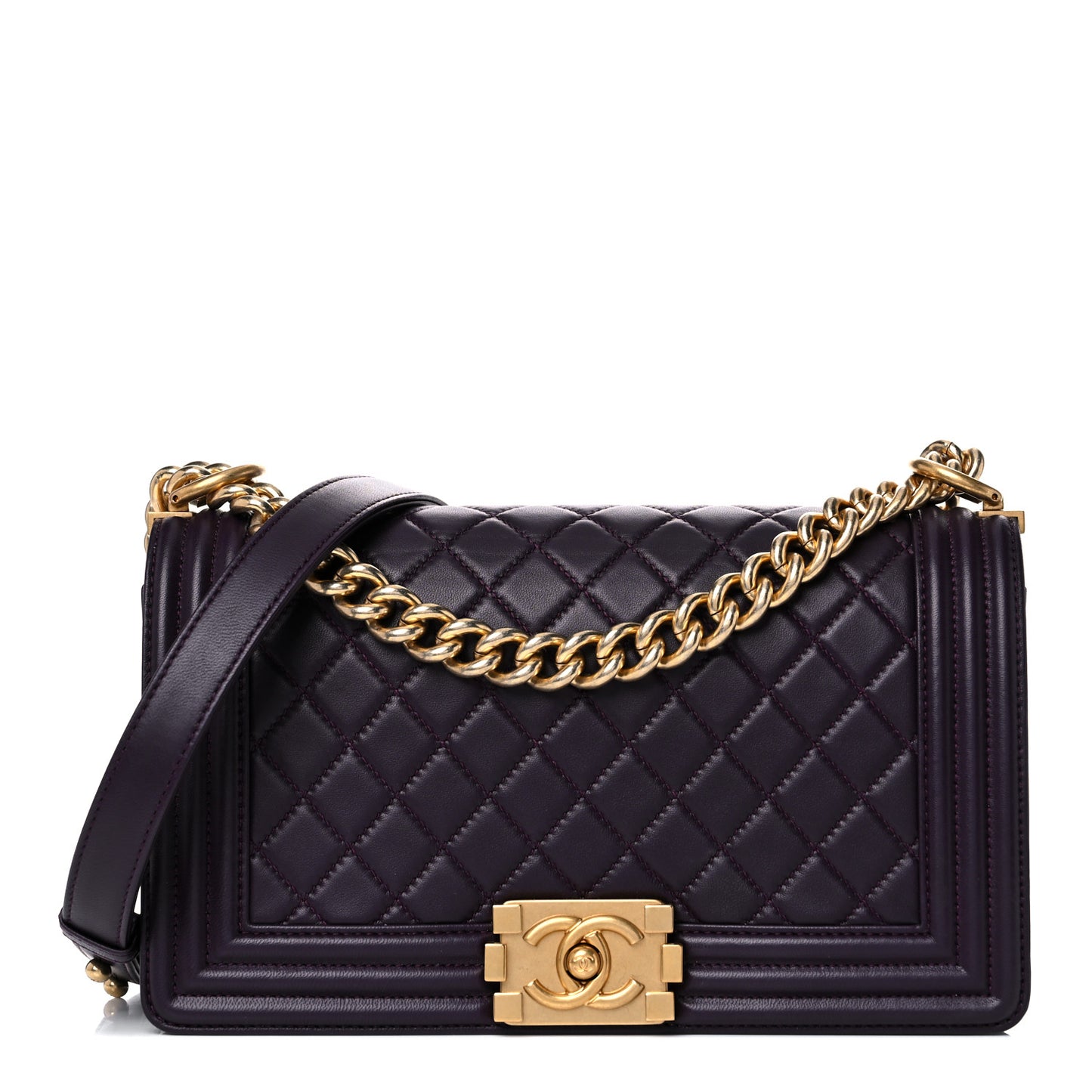 Lambskin Quilted Medium Boy Flap Purple