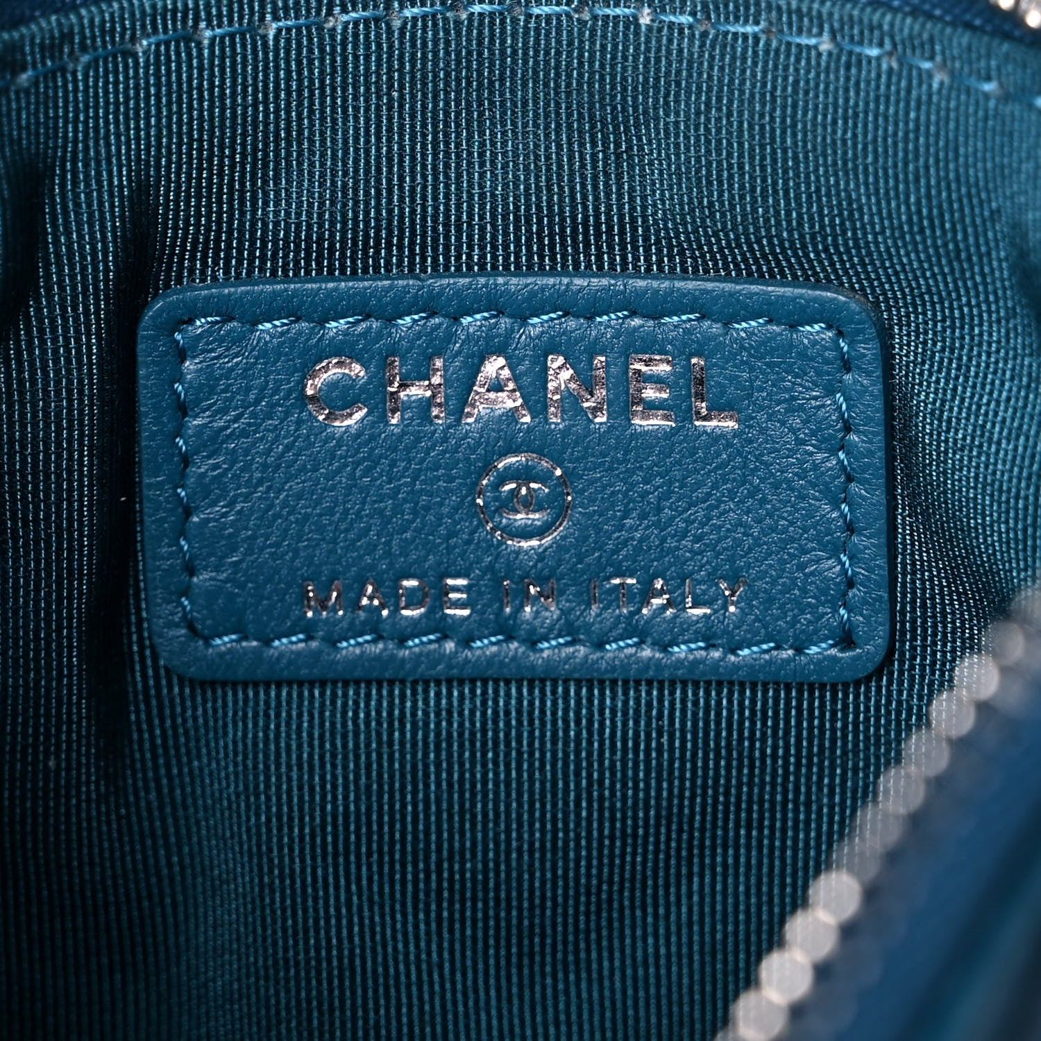 Chanel Lambskin Chevron Quilted Studded Small Cosmetic Case Blue 12 of 14