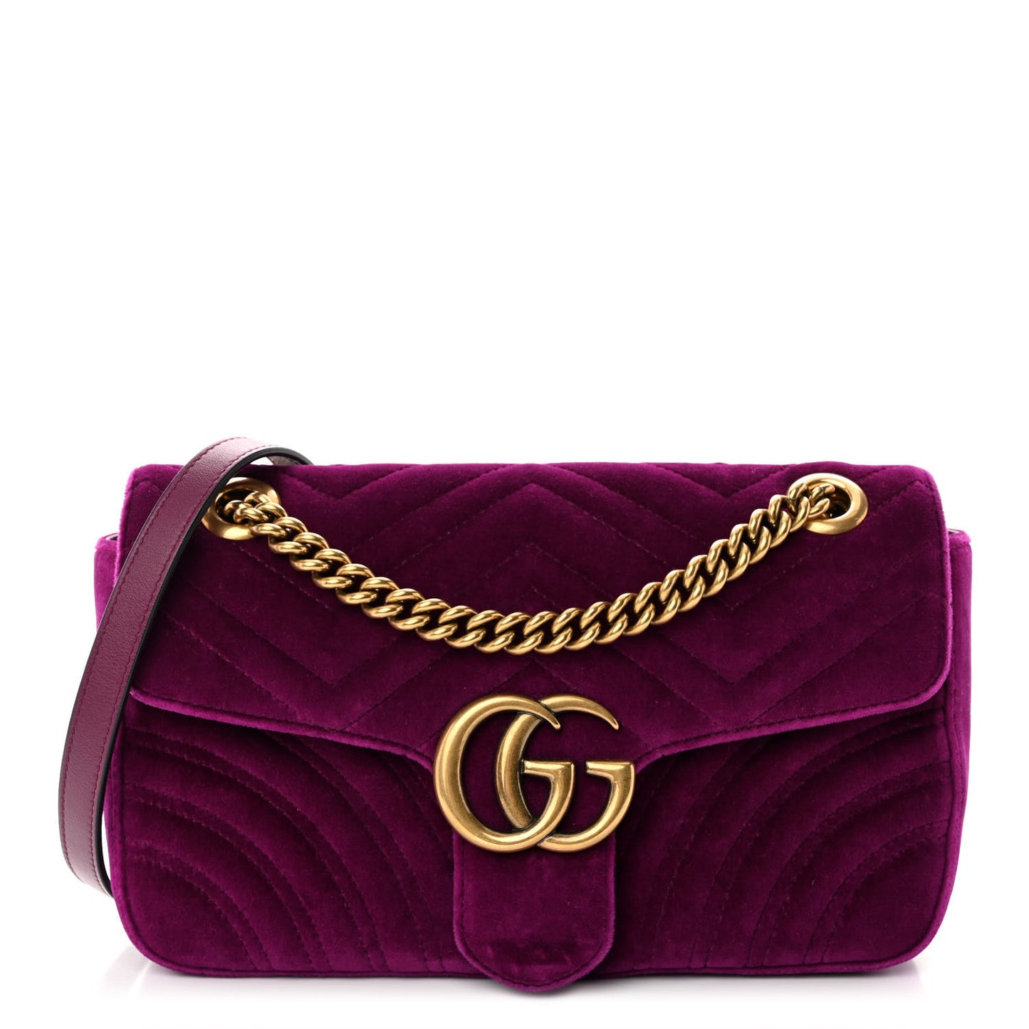 Velvet Matelasse Small GG Marmont Shoulder Bag Fuchsia Violet Cyclamen