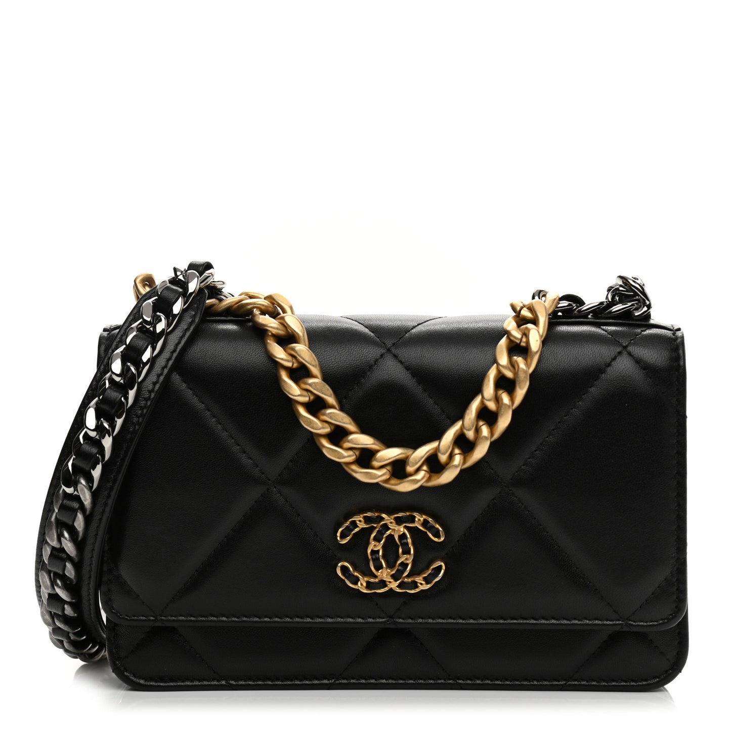 Lambskin Quilted Chanel 19 Wallet On Chain WOC Black