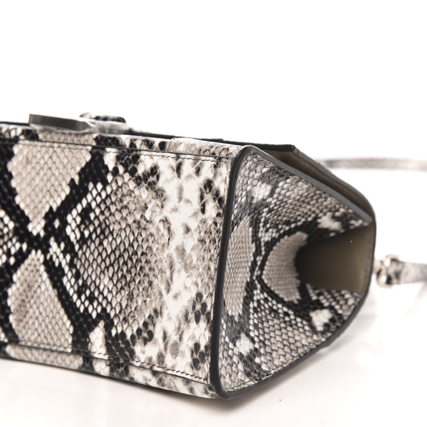 Shiny Calfskin Python Effect Small Hourglass Top Handle Bag Black White