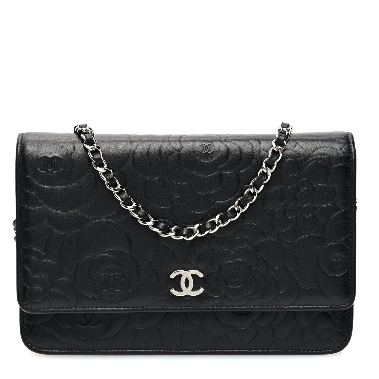 Lambskin Camellia Embossed Wallet on Chain WOC