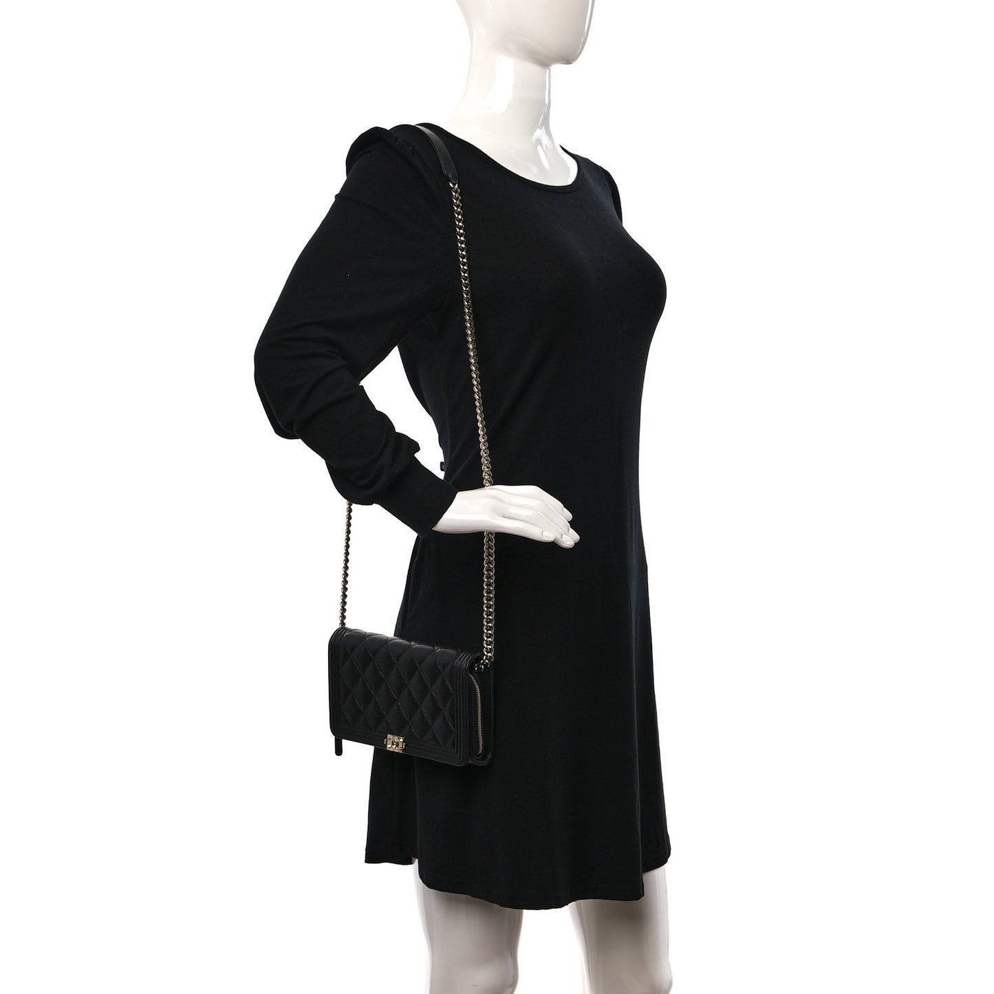Caviar Quilted Boy Wallet On Chain WOC Black