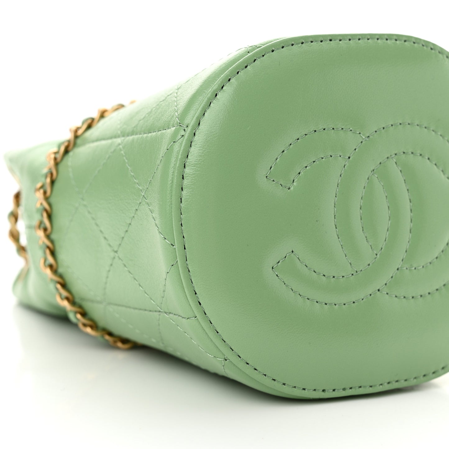 Shiny Lambskin Quilted Nauticoco Bucket Light Green
