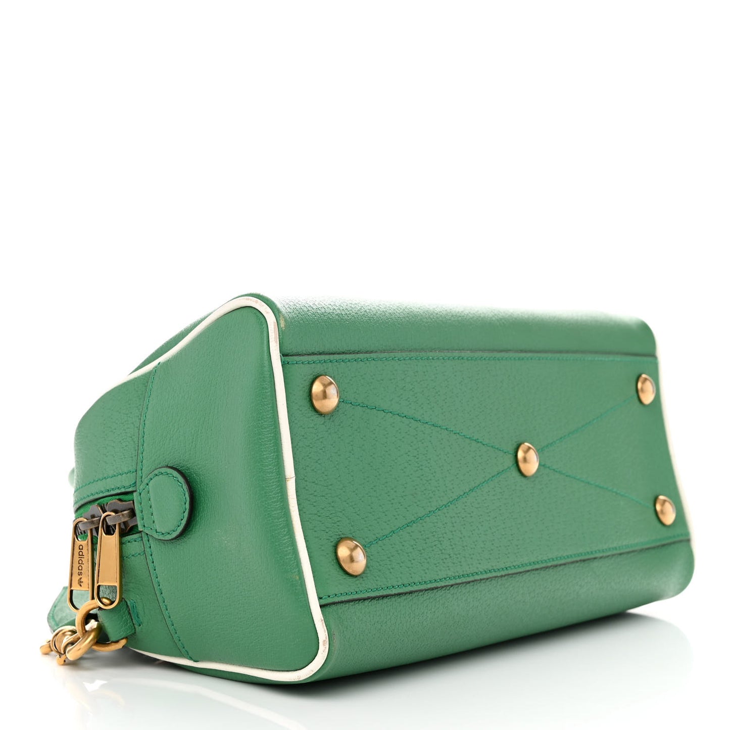 X ADIDAS Textured Dollar Calfskin Web Trefoil Logo Embossed Mini Bowling Bag New Shamarock Off White