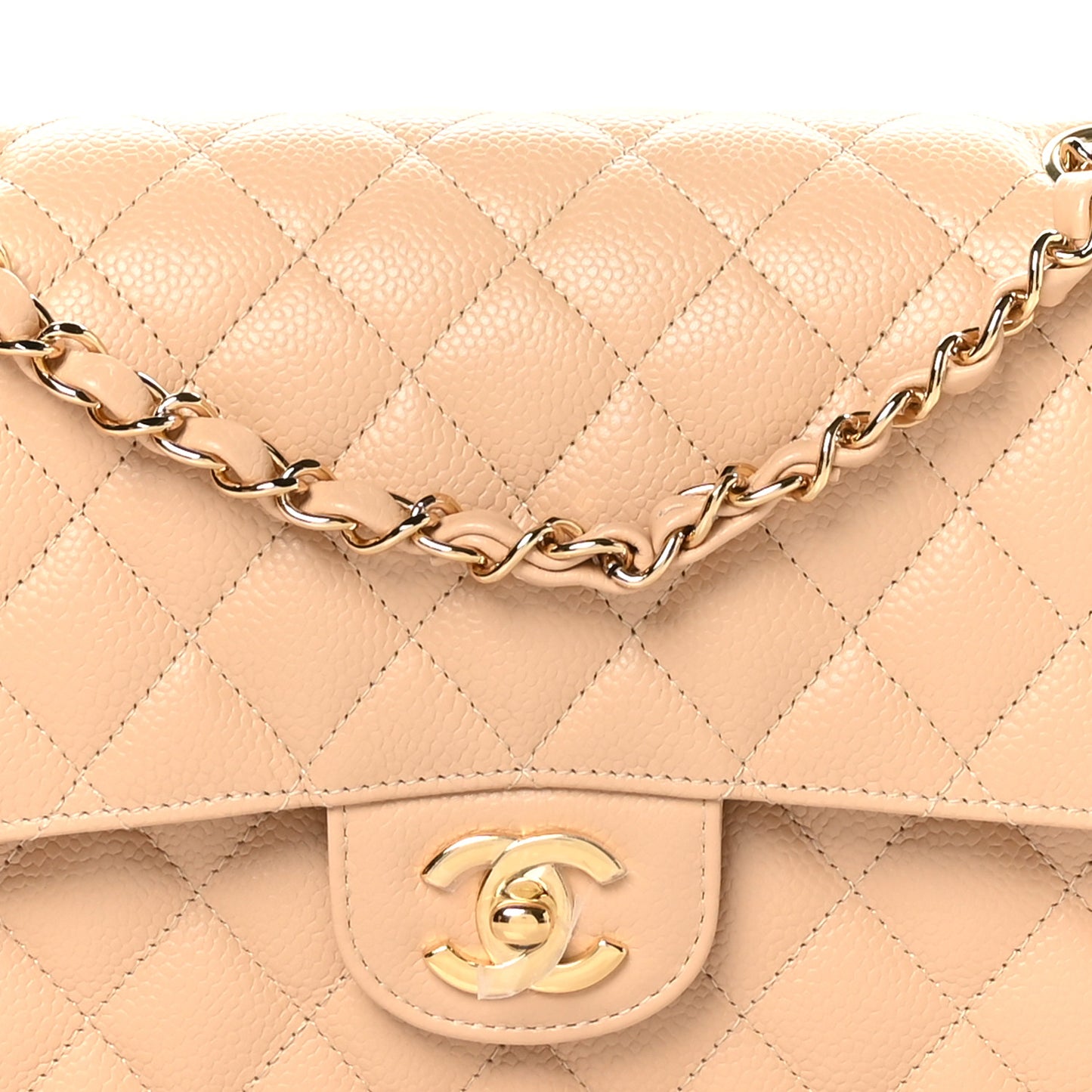 Caviar Quilted Medium Double Flap Beige