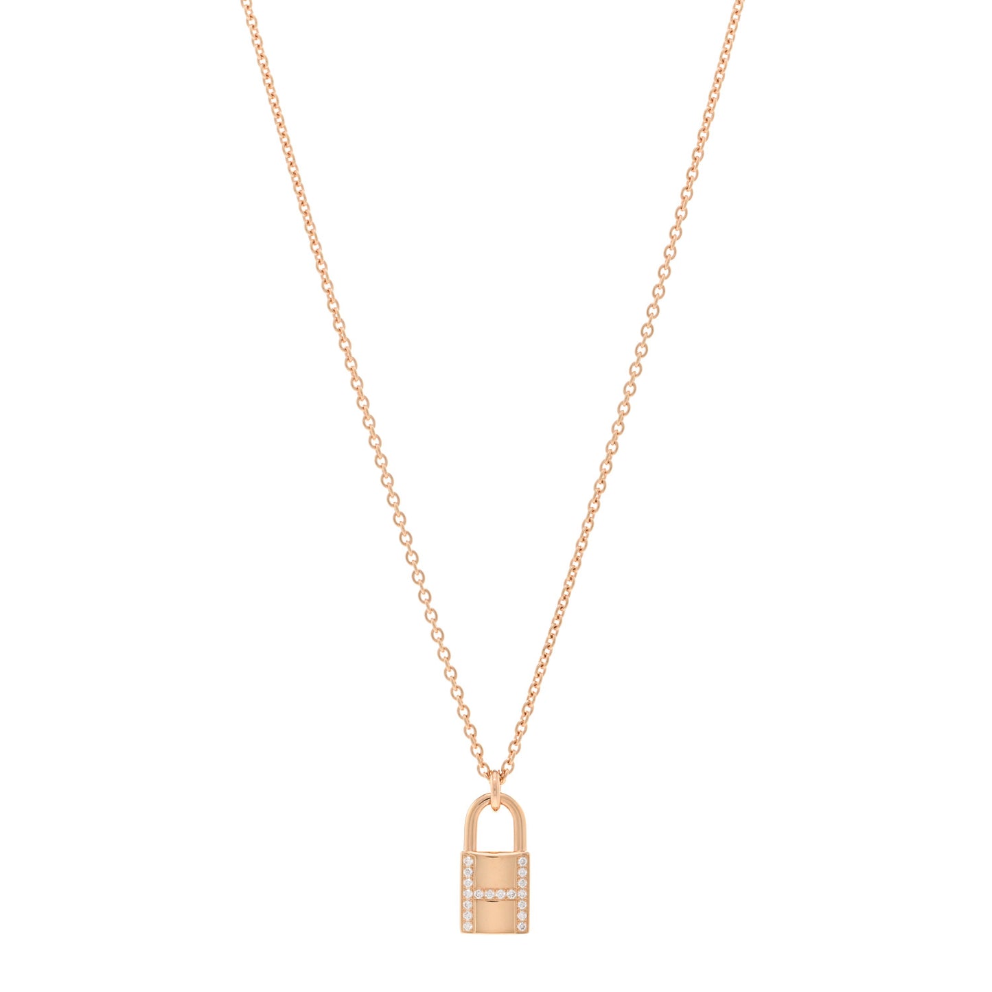 18K Rose Gold Diamond Amulettes Cadenas Pendant Necklace