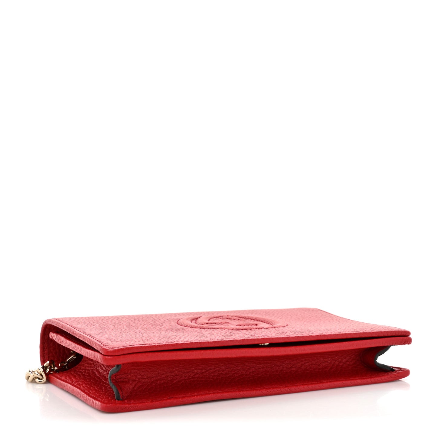 Pebbled Calfskin Soho Wallet on Chain Hibiscus Red