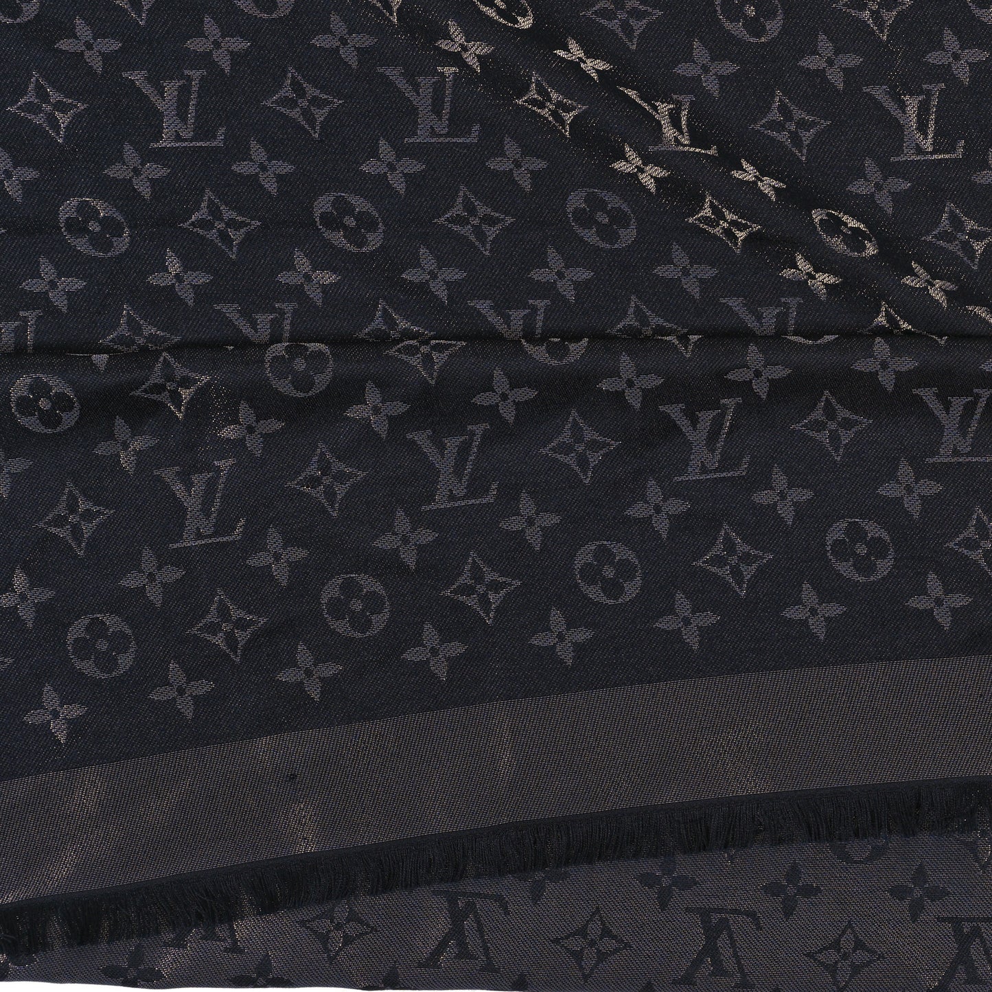 Silk Lurex Wool Monogram Shine Shawl Black