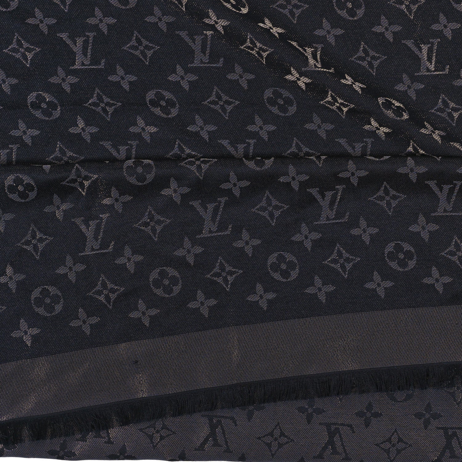 Louis Vuitton Silk Lurex Wool Monogram Shine Shawl Black 4 of 4