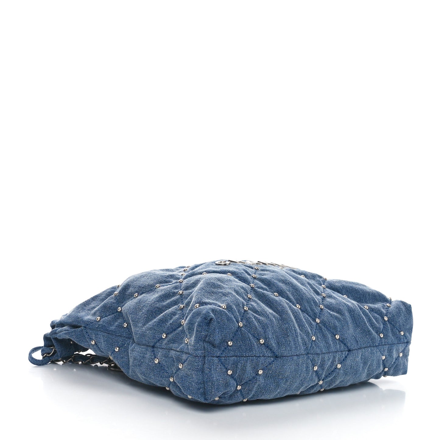 Washed Denim Quilted Studded Small Chanel 22 Blue
