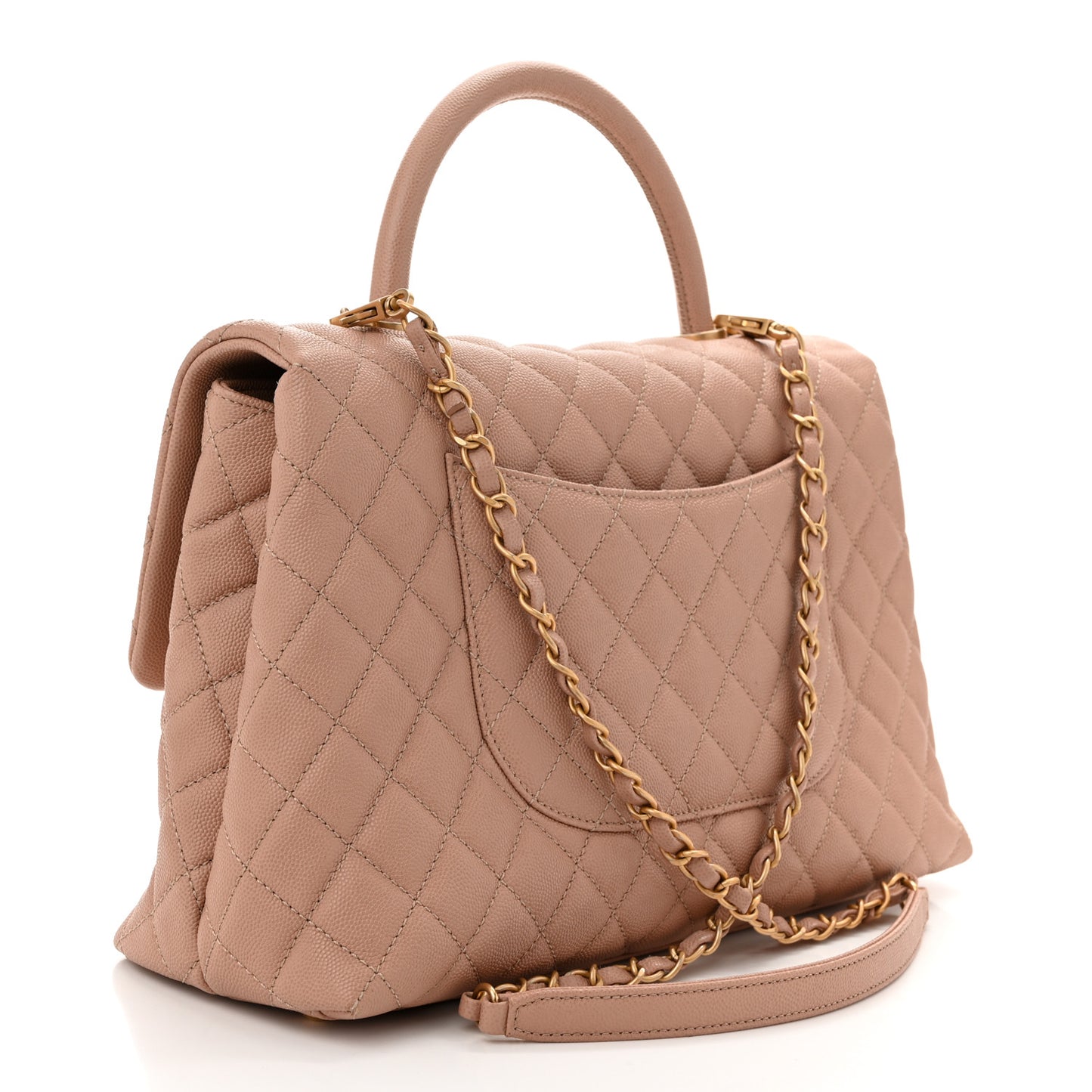Caviar Quilted Medium Coco Handle Flap Beige