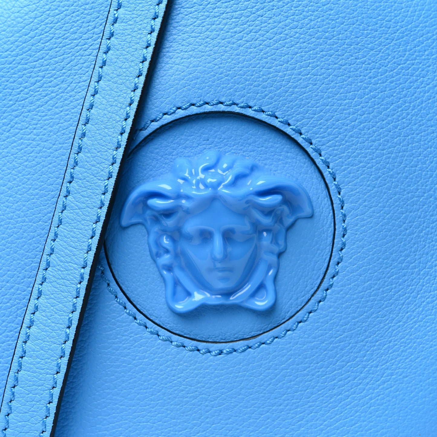 Calfskin La Medusa Round Camera Bag Light Blue
