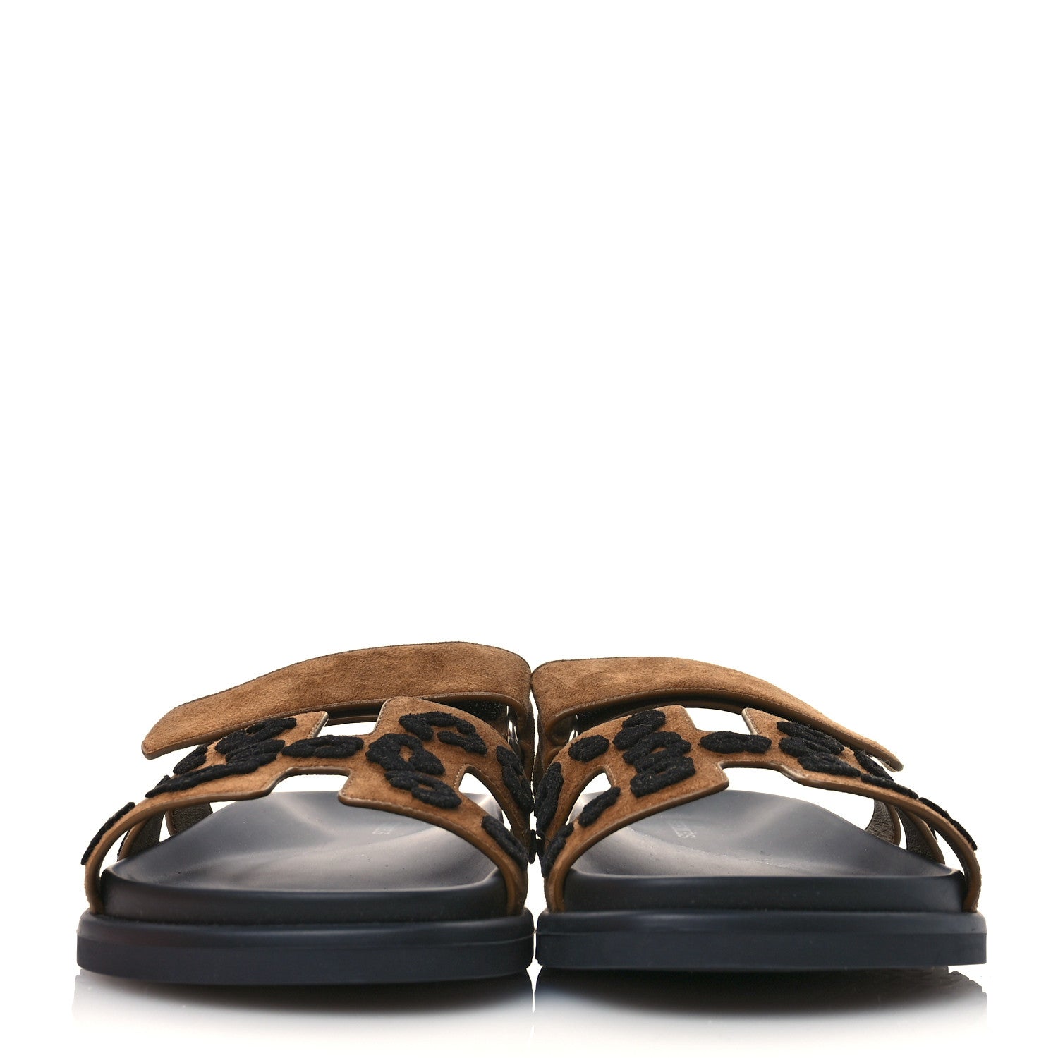 Hermes Suede Goatskin Womens Chypre Sandals 39 Brun Fume Black 2 of 9