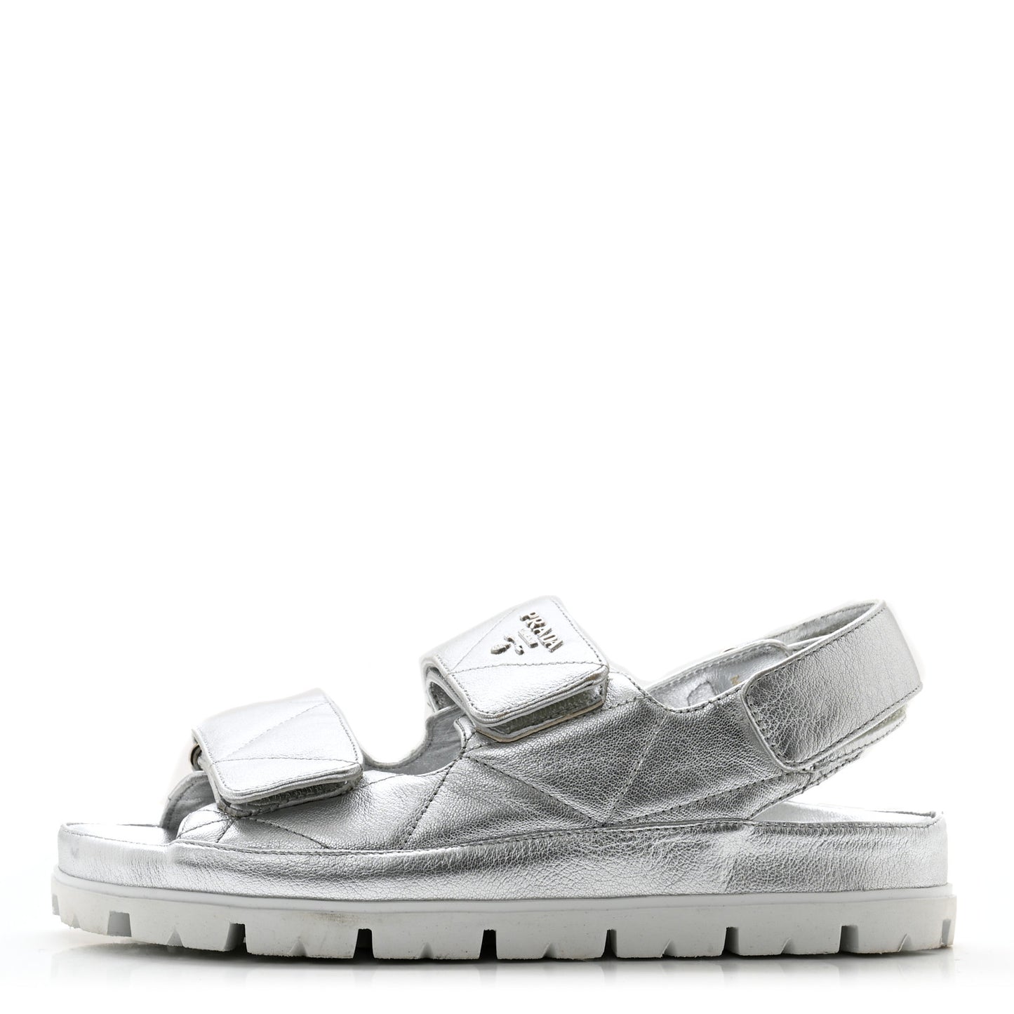 Metallic Nappa Quilted Padded Slingback Sandals 37 Silver
