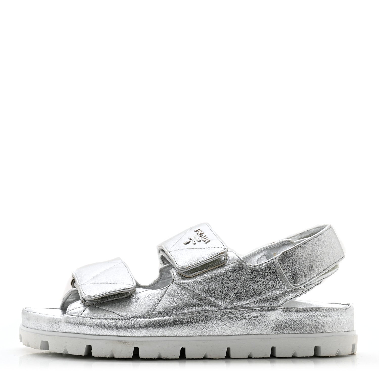Prada Metallic Nappa Quilted Padded Slingback Sandals 37 Silver 1 of 10