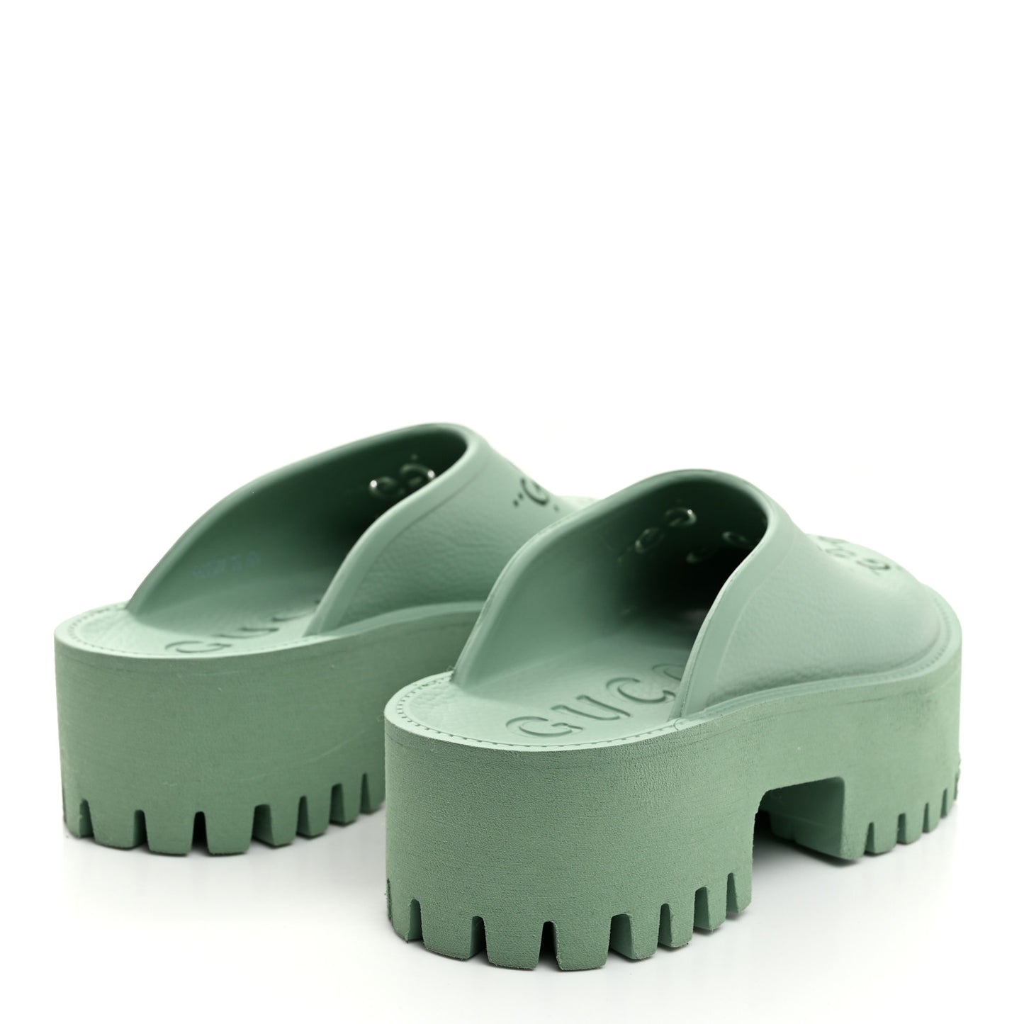 Rubber GG Monogram Perforated Elea Platform 55mm Lug Sole Sandals 36 Pacific Green