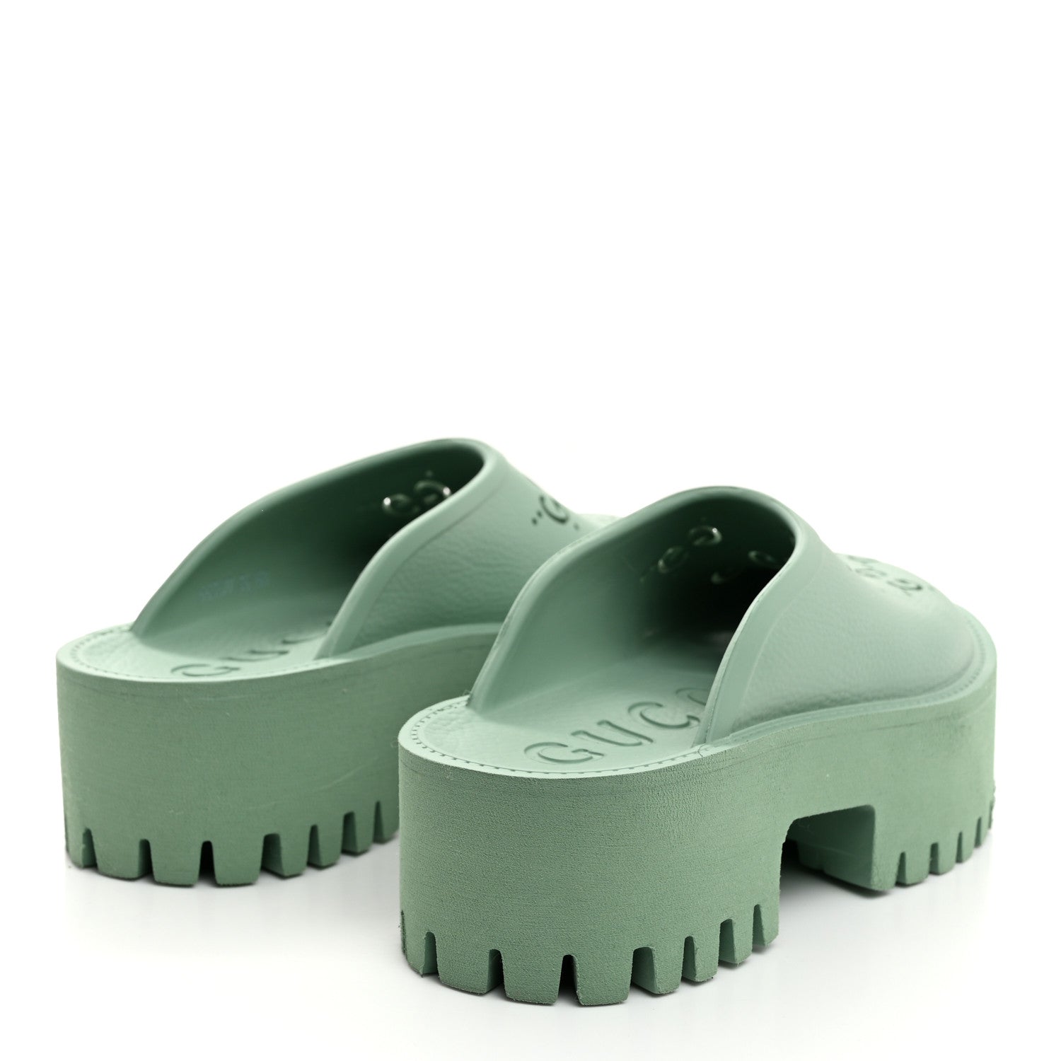 Gucci Rubber GG Monogram Perforated Elea Platform 55mm Lug Sole Sandals 36 Pacific Green 4 of 8
