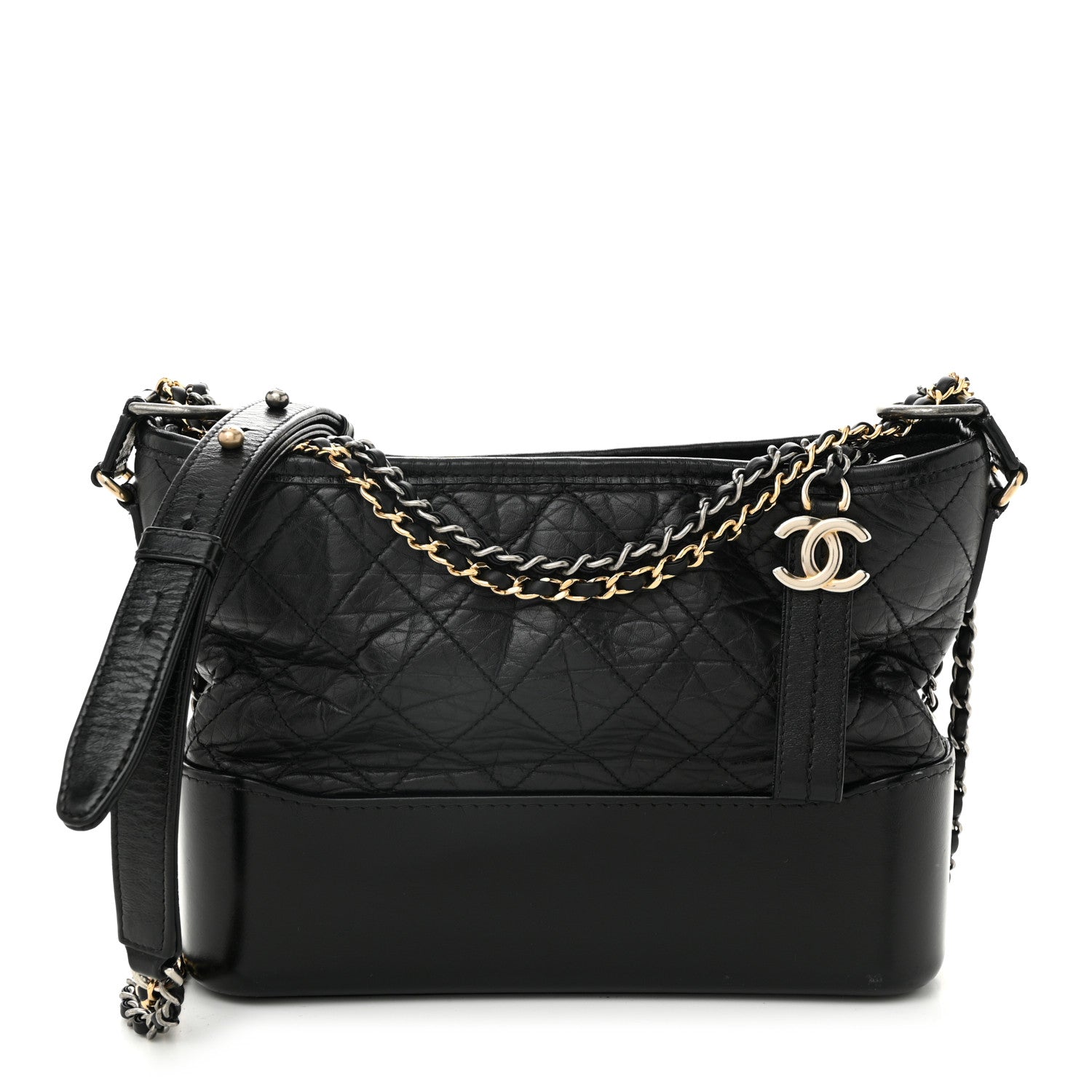 Chanel Aged Calfskin Quilted Small Gabrielle Logo Hobo Black 1 of 11