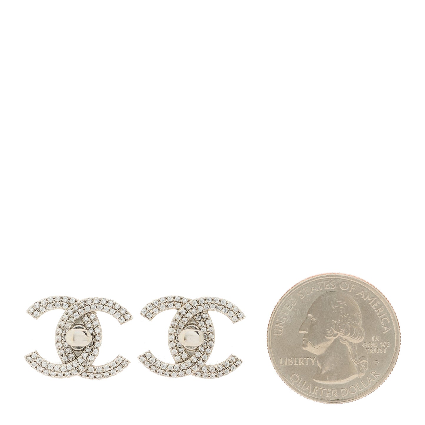 Crystal CC Turnlock Earrings Silver