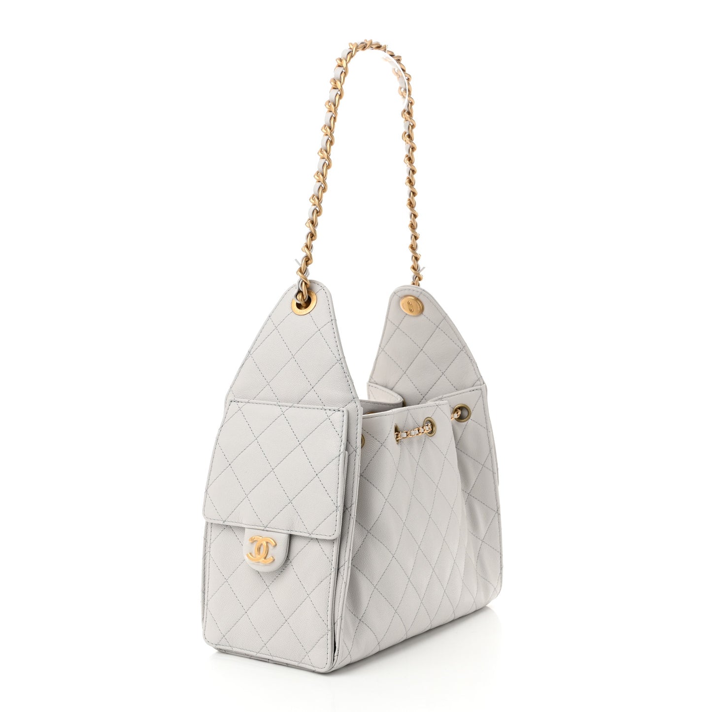 Caviar Quilted Small Chanel 25 Handbag Light Grey
