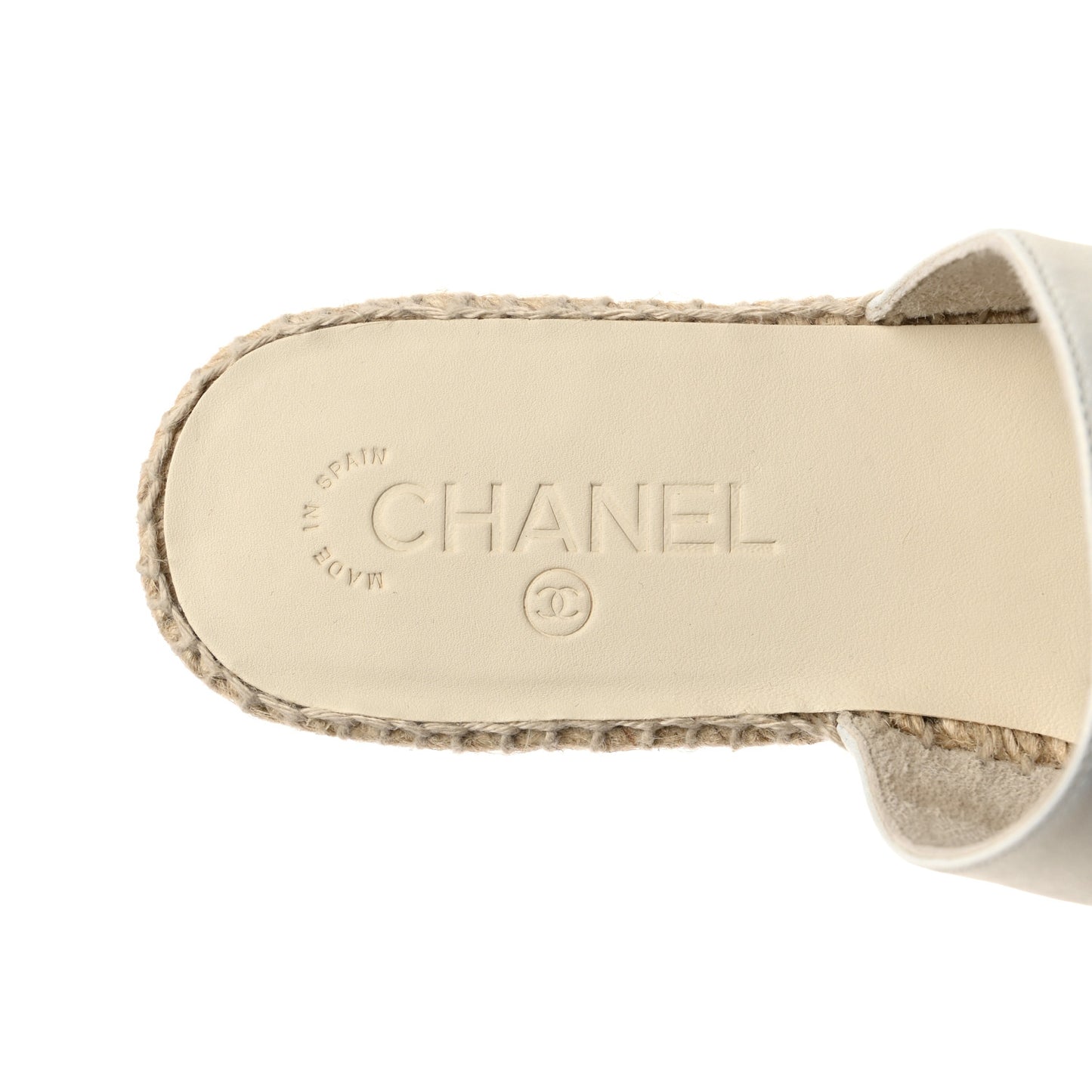 Iridescent Goatskin CC Espadrille Mules 40 Ivory Black