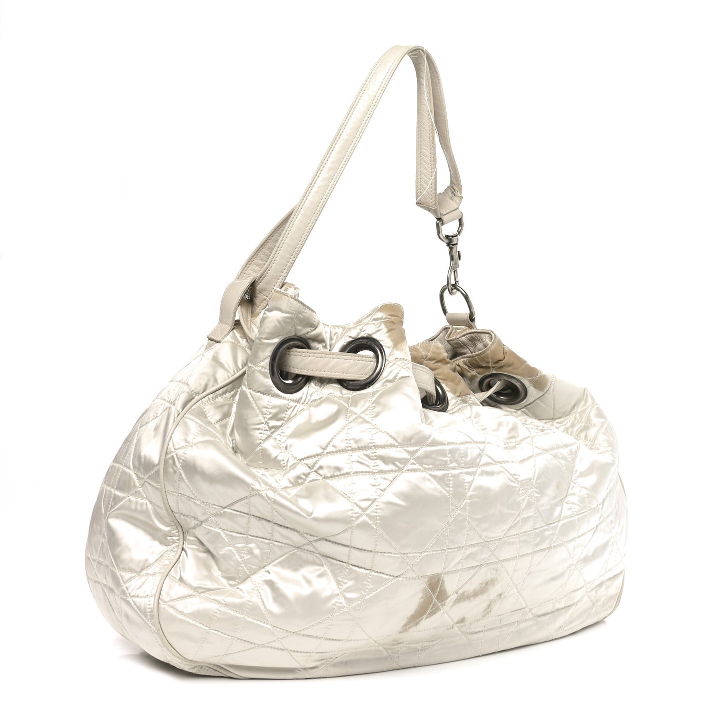 Nylon Cannage Drawstring Bag White