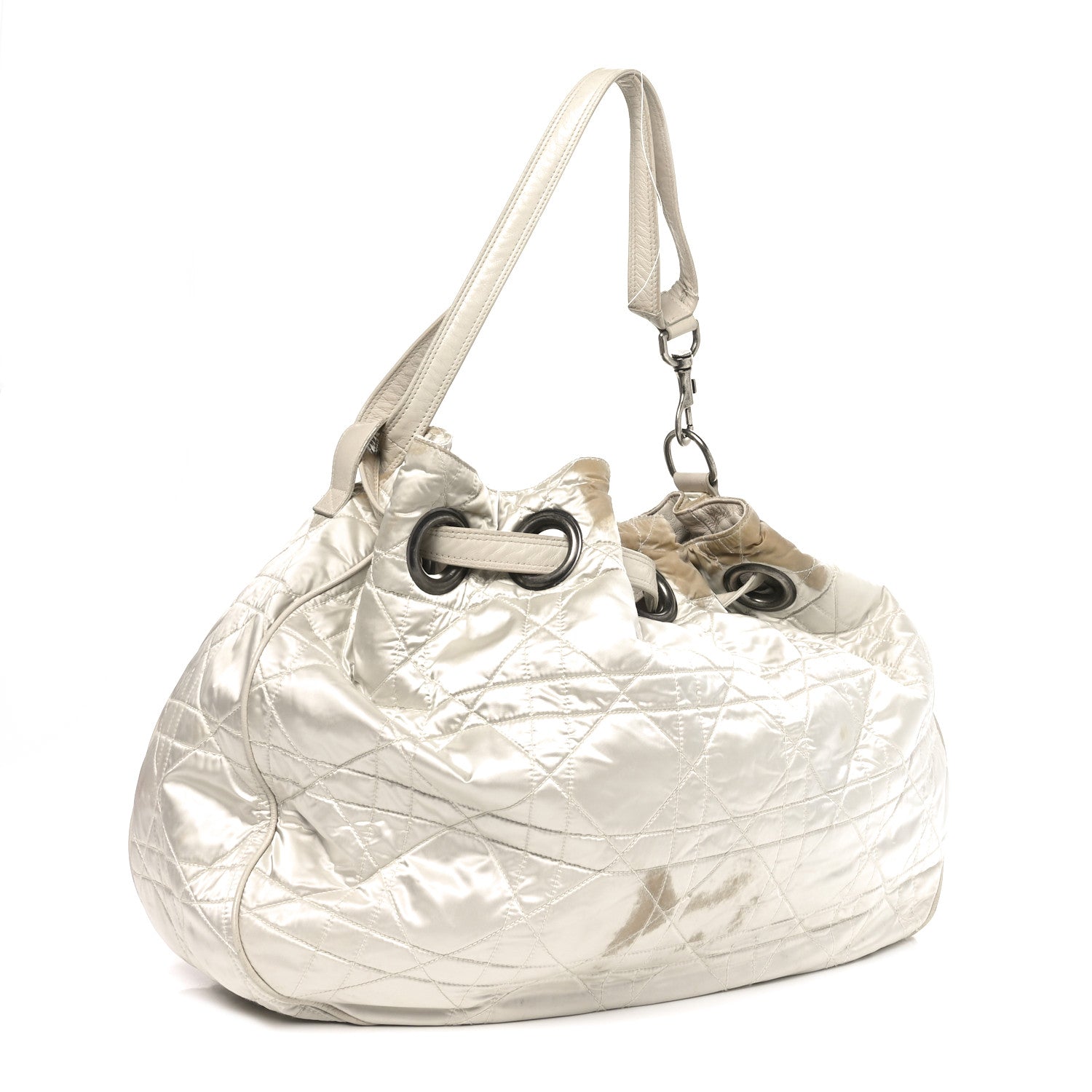 Christian Dior Nylon Cannage Drawstring Bag White 2 of 12