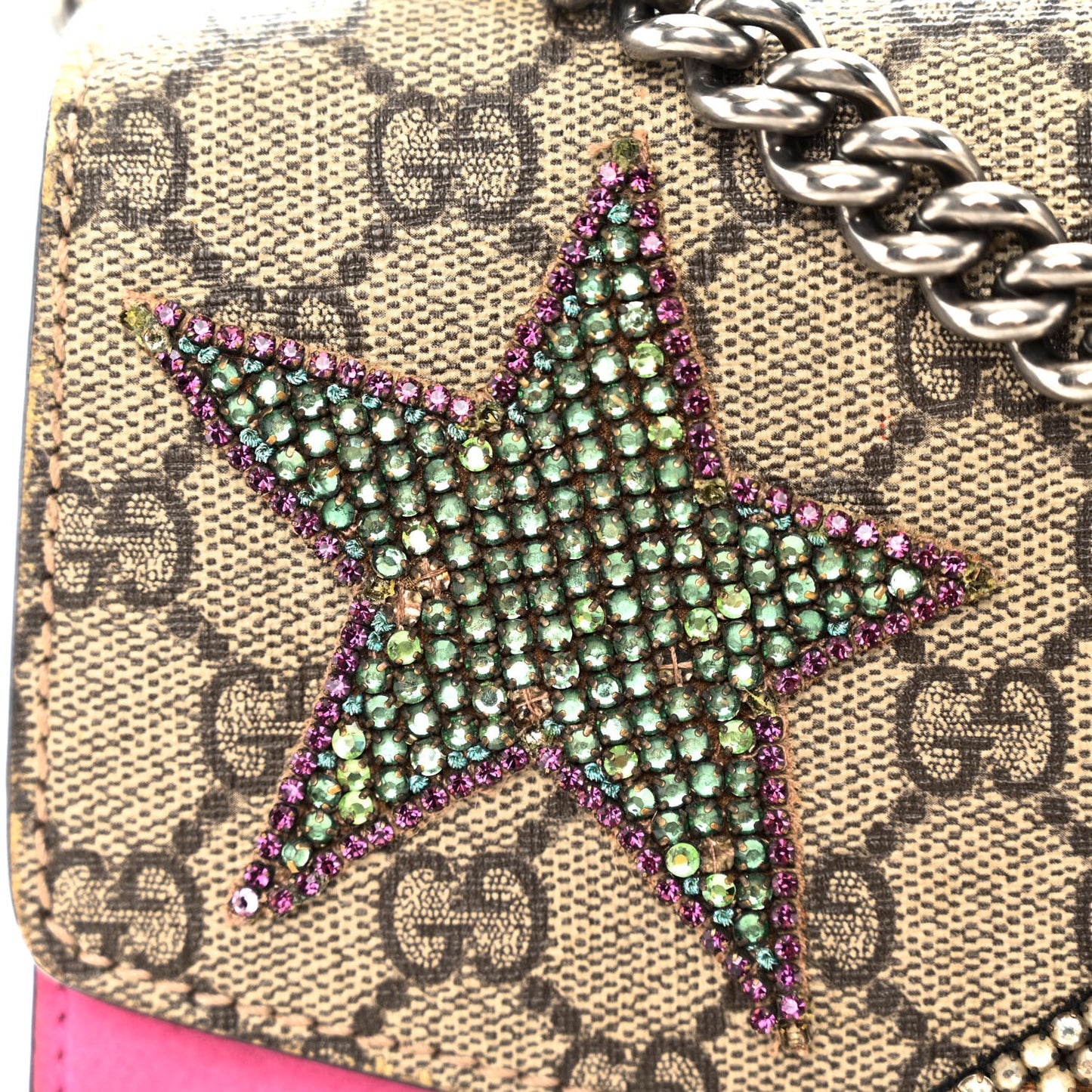 GG Supreme Monogram Suede Pierced Heart Embroidered Medium Dionysus Shoulder Bag Beige Ebony Pink Tropical Flower