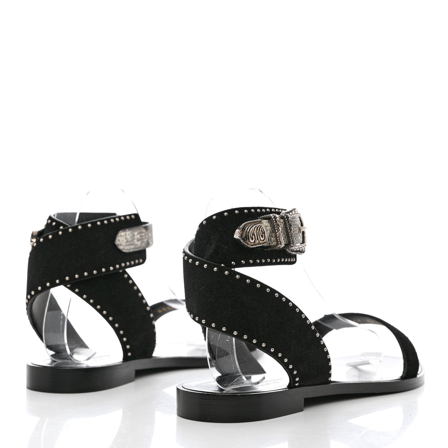 Suede Lizard Flat Sandals 38.5 Black