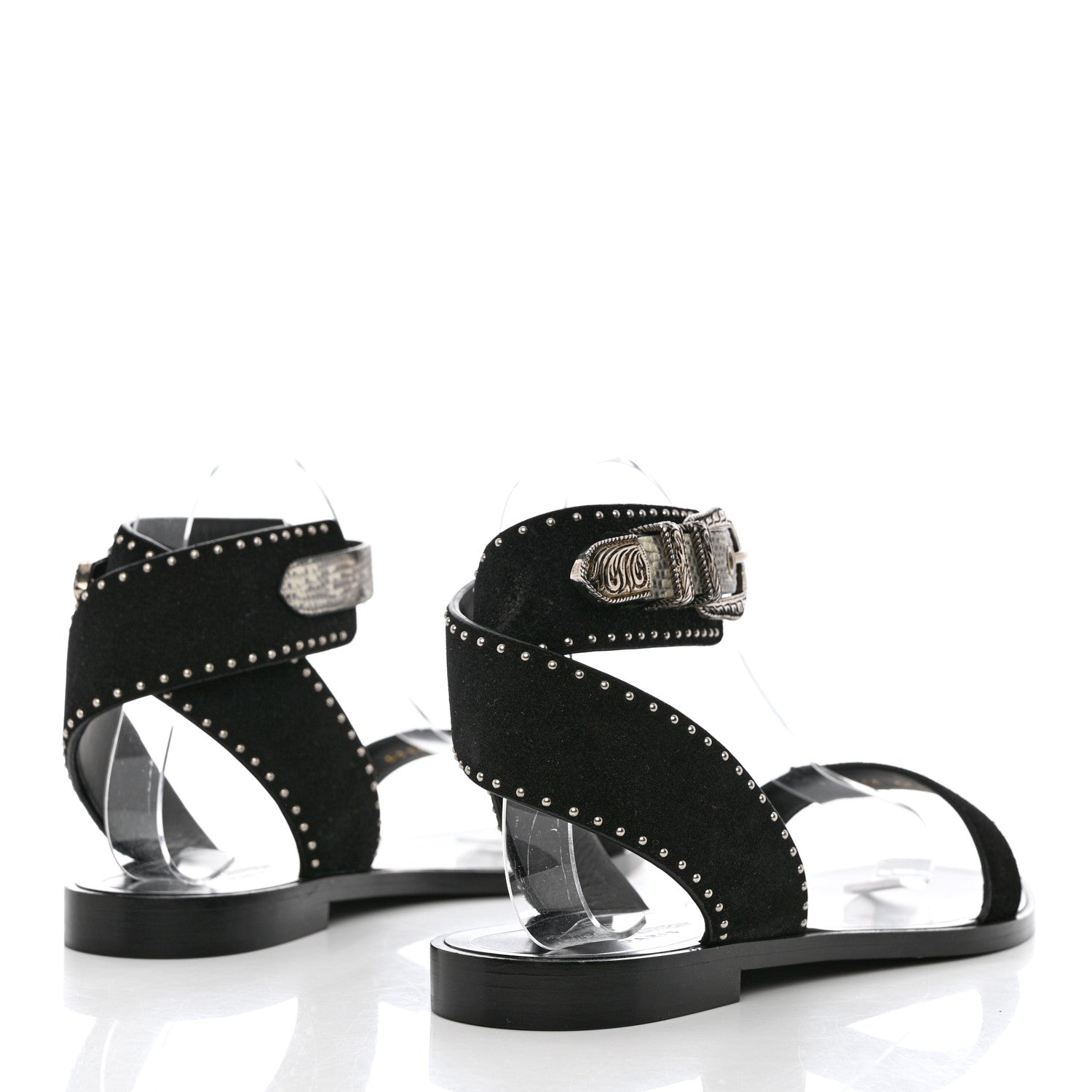 Saint Laurent Suede Lizard Flat Sandals 38.5 Black 4 of 10