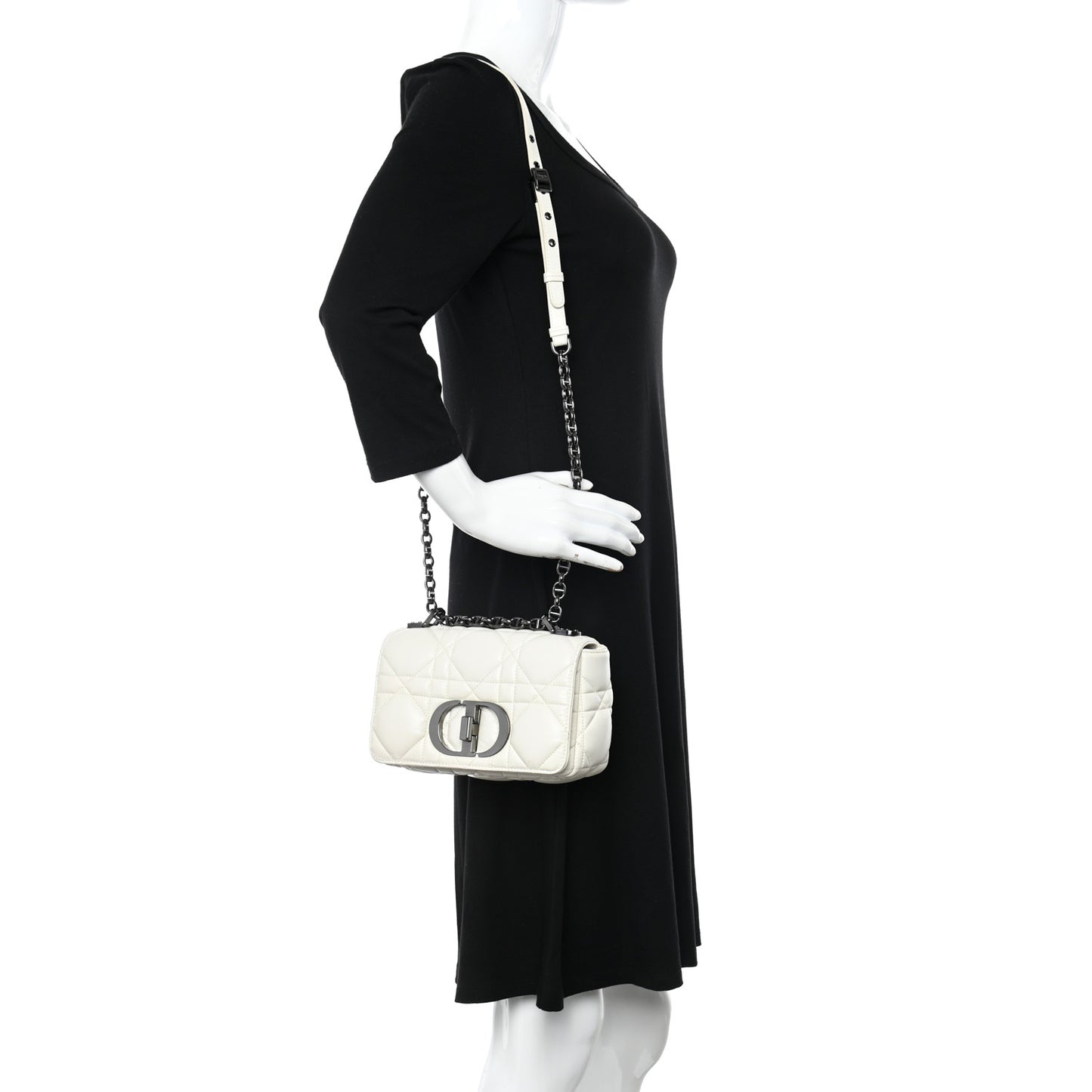 Lambskin Macrocannage Small Dior Caro Bag Ivory