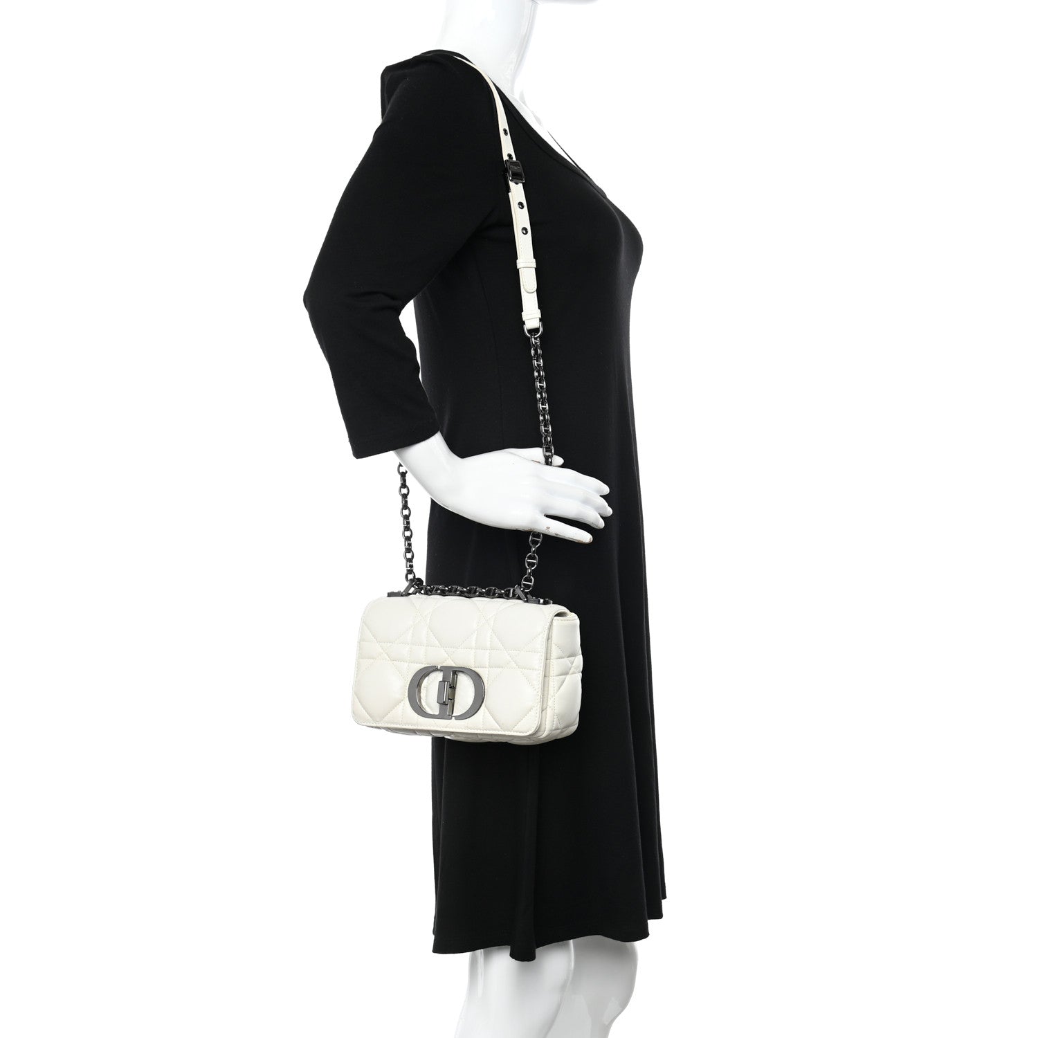Christian Dior Lambskin Macrocannage Small Dior Caro Bag Ivory 2 of 9