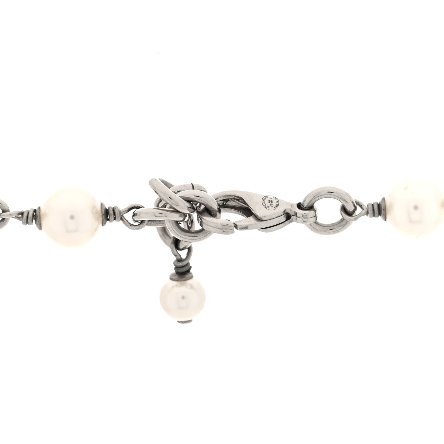 Crystal Pearl CC Long Necklace Silver