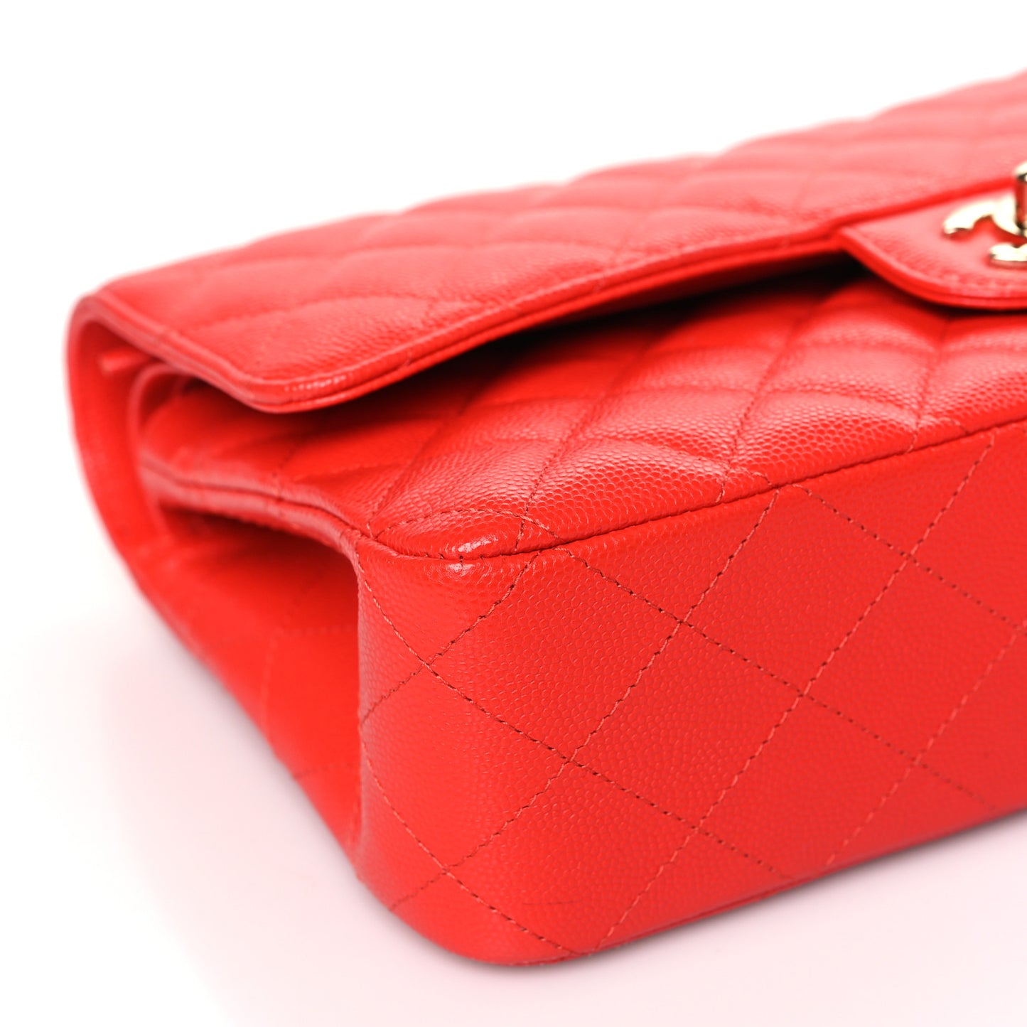 Caviar Quilted Medium Double Flap Red