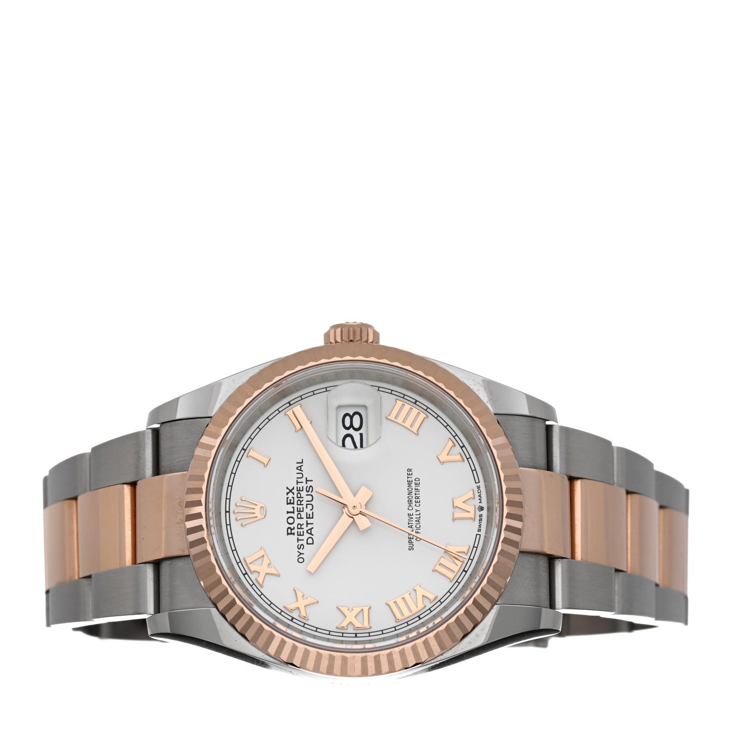 Stainless Steel 18K Everose Gold 36mm Oyster Perpetual Datejust Watch White Roman 126231